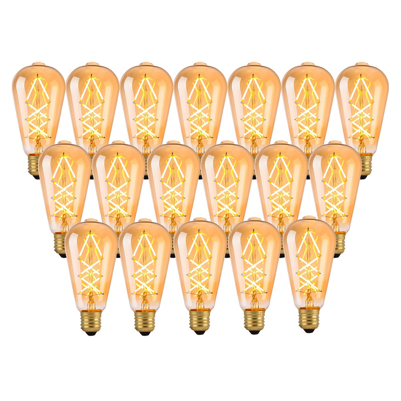 Omed Led Edison Light Bulb 18 Pack, Dimmable Vintage Style Amber Glass Criss-Cross Filament Led Bulbs, 60 Watt Equivalent 2700K 