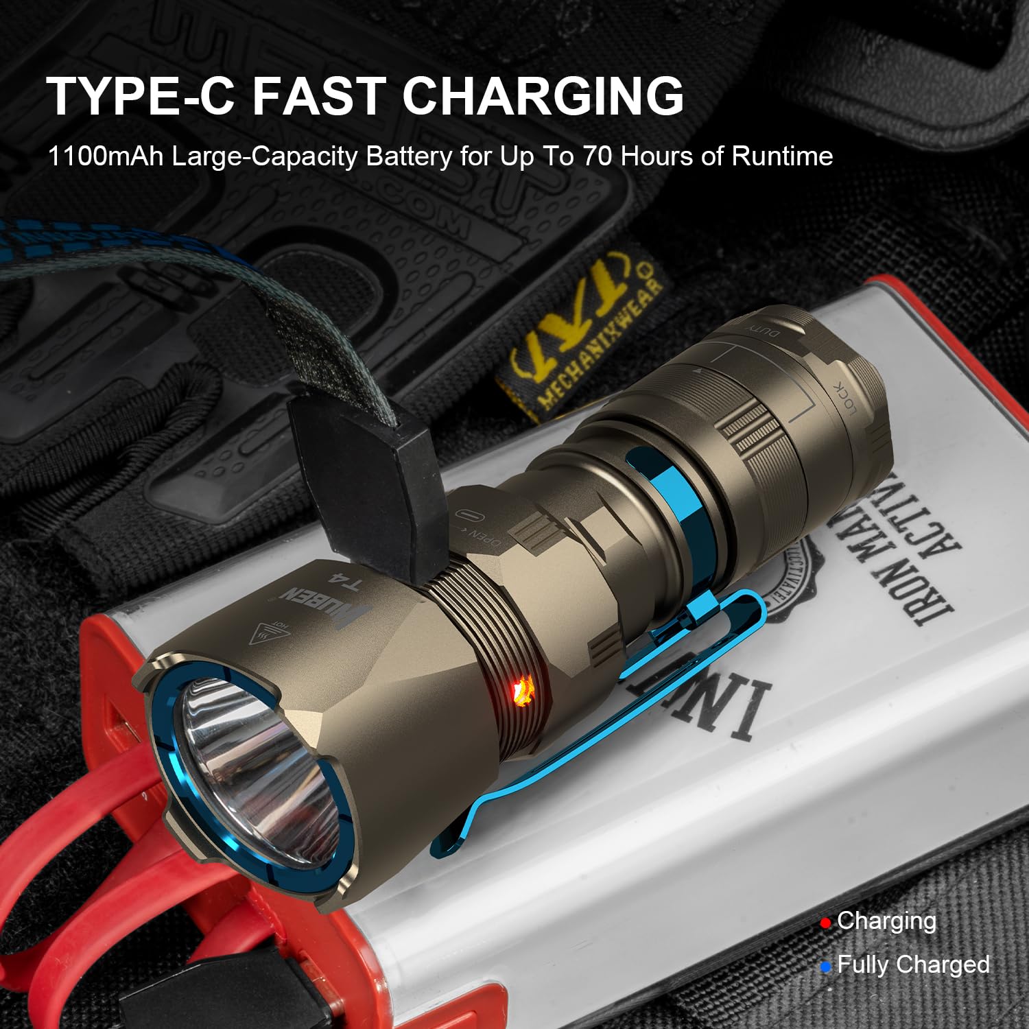 Wuben T4 Tactical Flashlight, 401M Long Throw, Rechargeable Mini Edc Light, Desert Tan