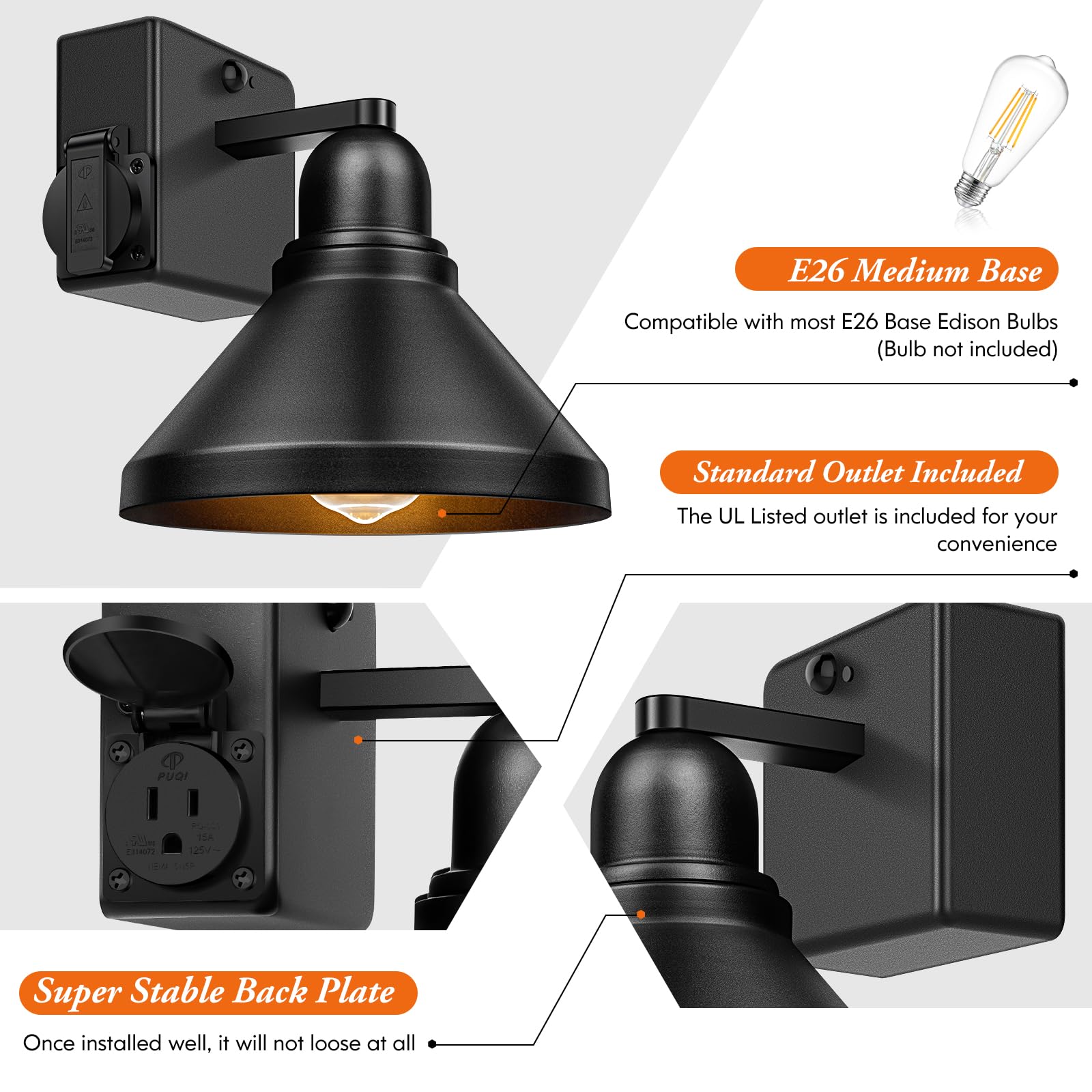 Brightever Motion Sensor Outdoor Wall Lights, Dusk To Dawn Porch Lights Outdoor Wall Sconces, Exterior Barn Lighting Fixtures Wi