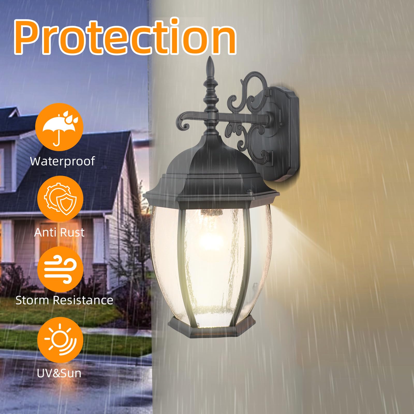 Lprzsg Outdoor Wall Lights, 18&quot; Waterproof Black Aluminum Sconce With Glass Shades For Porch, Patio