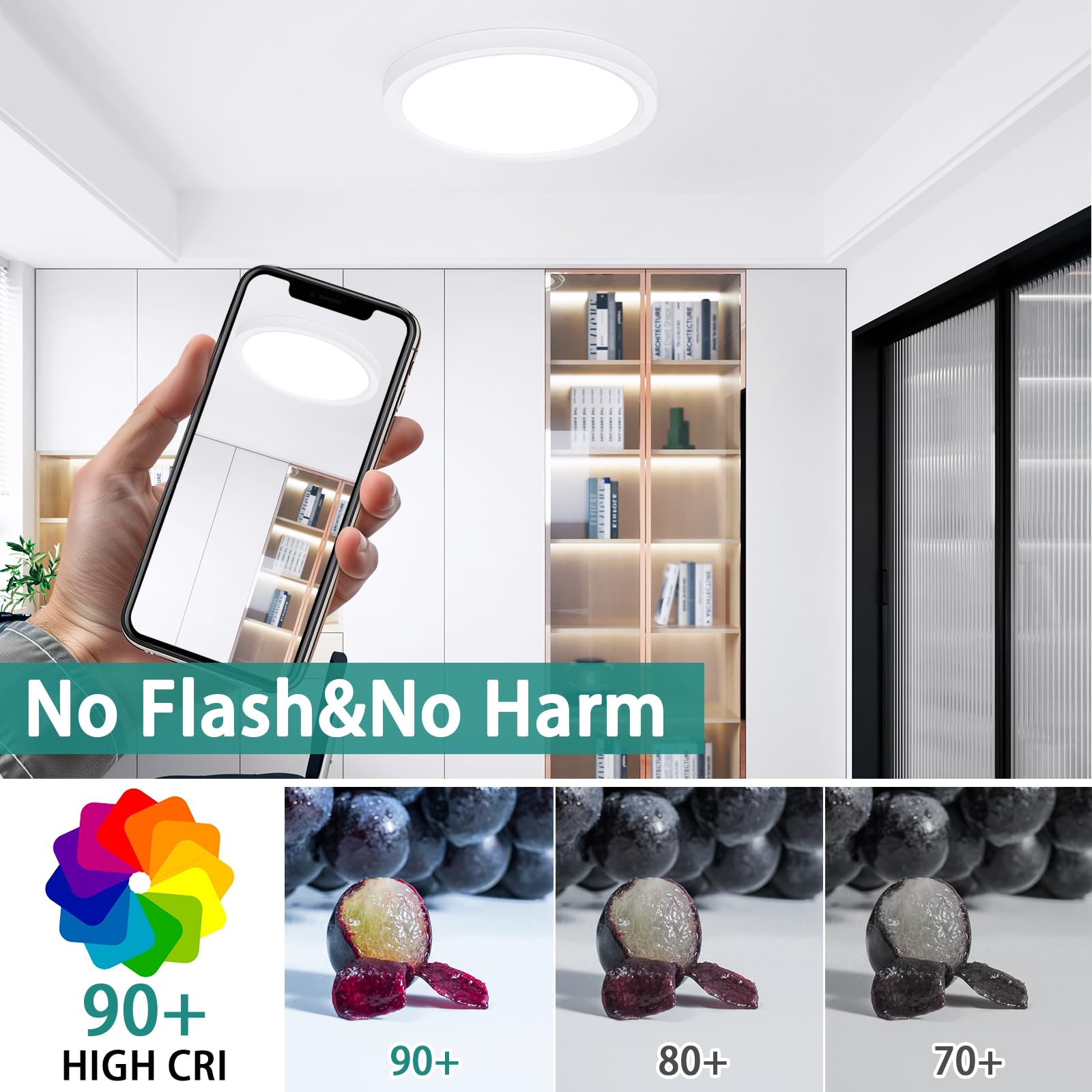 Drewaay Flush Mount Ceiling Light Fixtures,18W Flat Led Light For Ceiling,6500K 1800Lm Ultra Thin Round White Lamp For Bedroom K