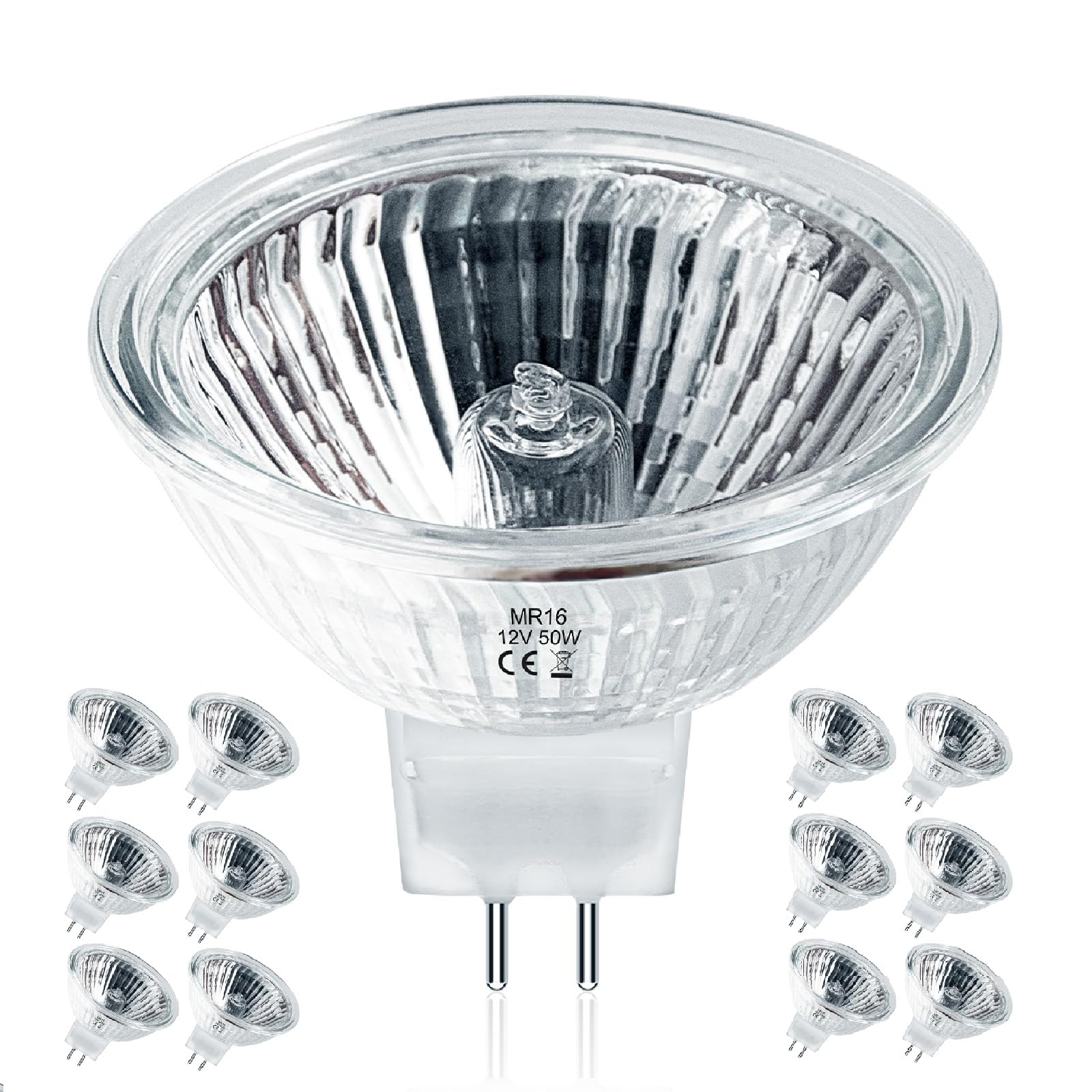 Jaenmsa Mr16 Halogen Bulbs 50W 12V Gu5.3, Mr16 Halogen Light Bulbs 2 Pin, 12 Pack Dimmable Indoor Flood 50W Halogen Mrsmall Ligh