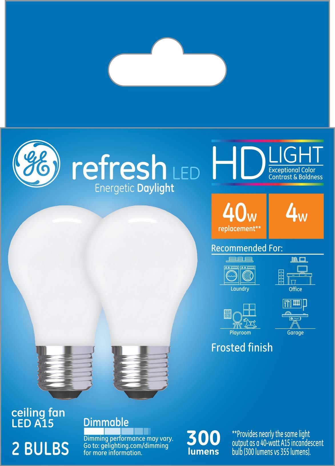 Ge Refresh Led Light Bulbs, 40 Watt, Daylight, A15 Ceiling Fan Bulbs (2 Pack)
