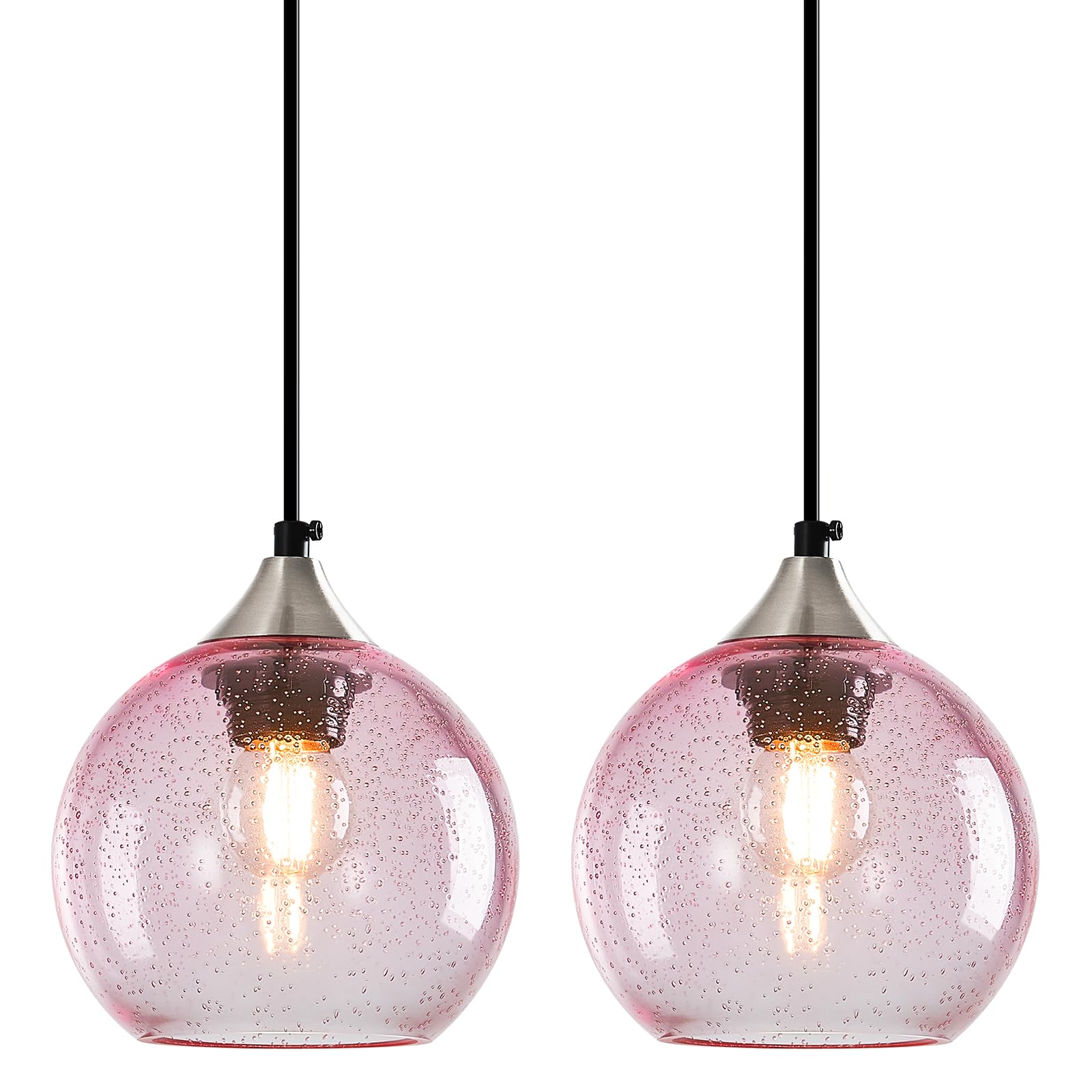 Lbsqj Pink Glass Pendant Lights Kitchen Island Globe Pendant Light Fixtures Modern Pendant Lighting For Bedroom Living Dining Room Light Fixture (5.9 In  2 Pack)