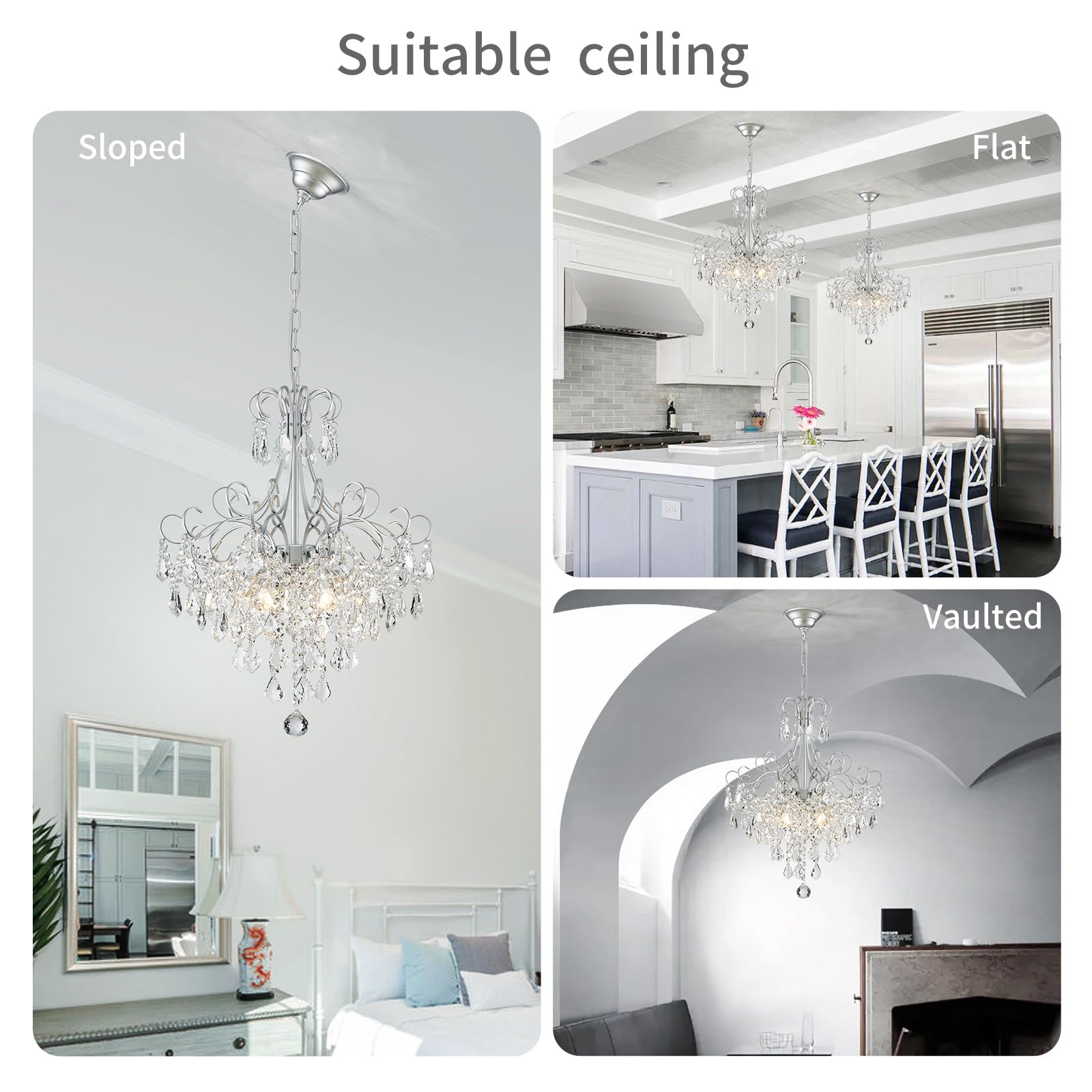 WUZUPS 5-Light Crystal Chandelier Pendant Ceiling Light, 22.4" H x 18.3" W, Silver Metal, Modern Fixture for Dining Room, Hallway, Kitchen