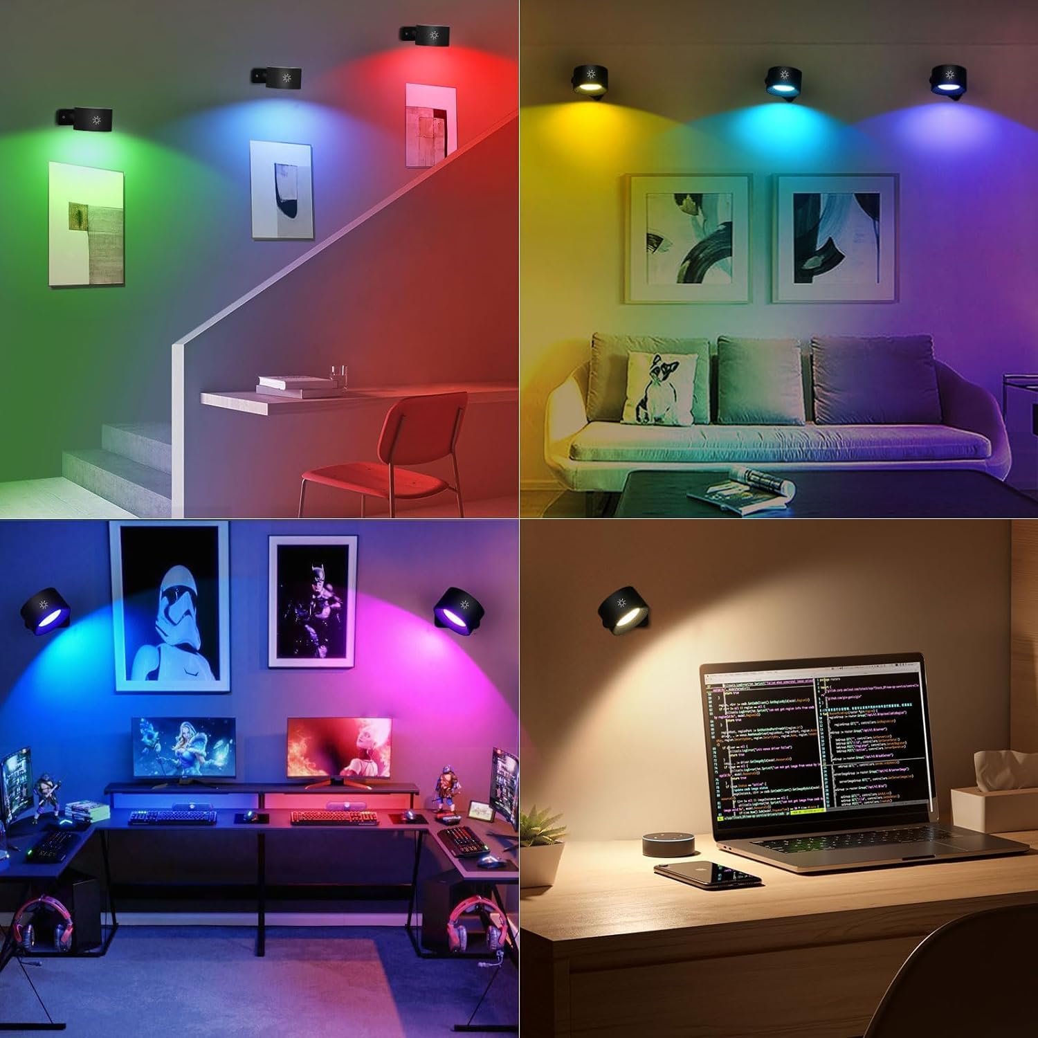 Lightess Smart Led Wall Sconces Set Of 2, Dimmable Wall Mounted Lamp With 3 Lighting & Rgb & Ambiance Mode, App & Touch Control,