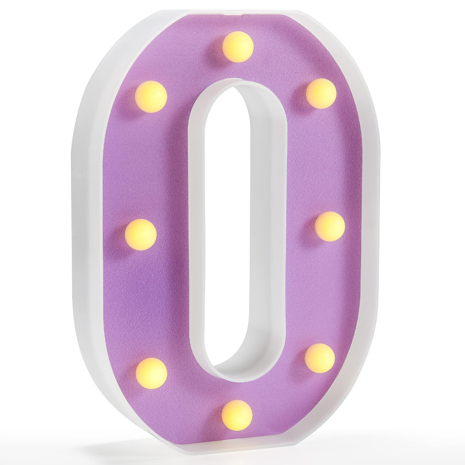 Pooqla LED Letter Light, Purple Colorful DIY Marquee Sign, Warm White LED, Home Party Decoration, Letter O