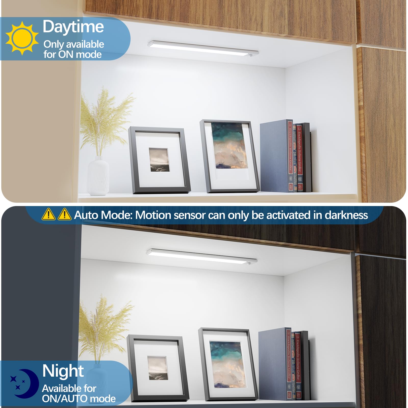 Ylxs 51-Led Motion Sensor Under Cabinet Light, 12-Inch Magnetic Rechargeable Under Counter Closet Lights, Wireless Night Light B