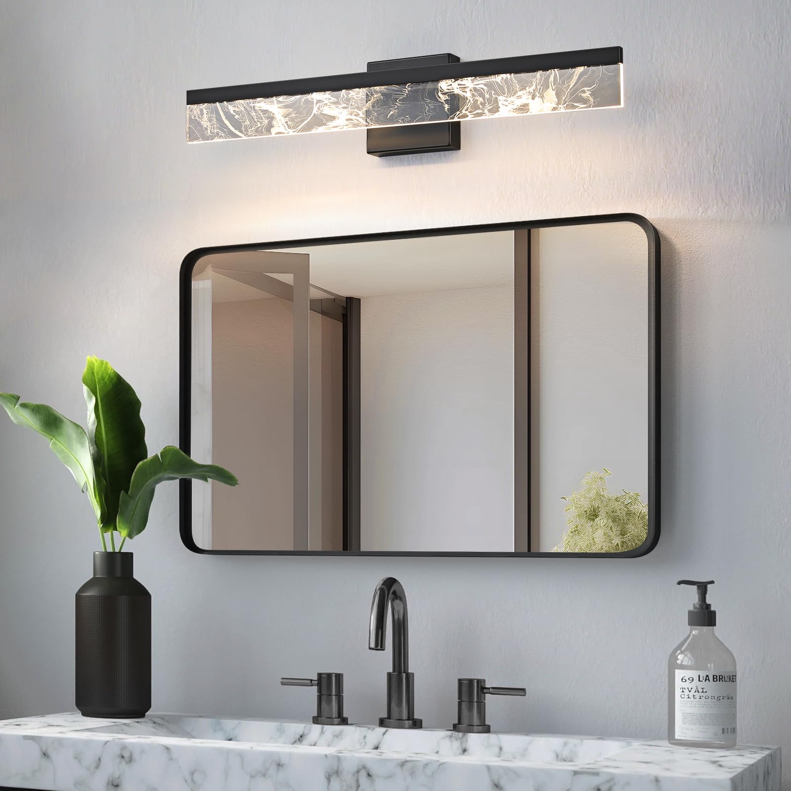 AIJIASI 24 Inch Black Vanity Light Bar - Dimmable 18W LED Bathroom Lighting Fixture for Mirror, Acrylic Material, Model 8205WL-24BK-US