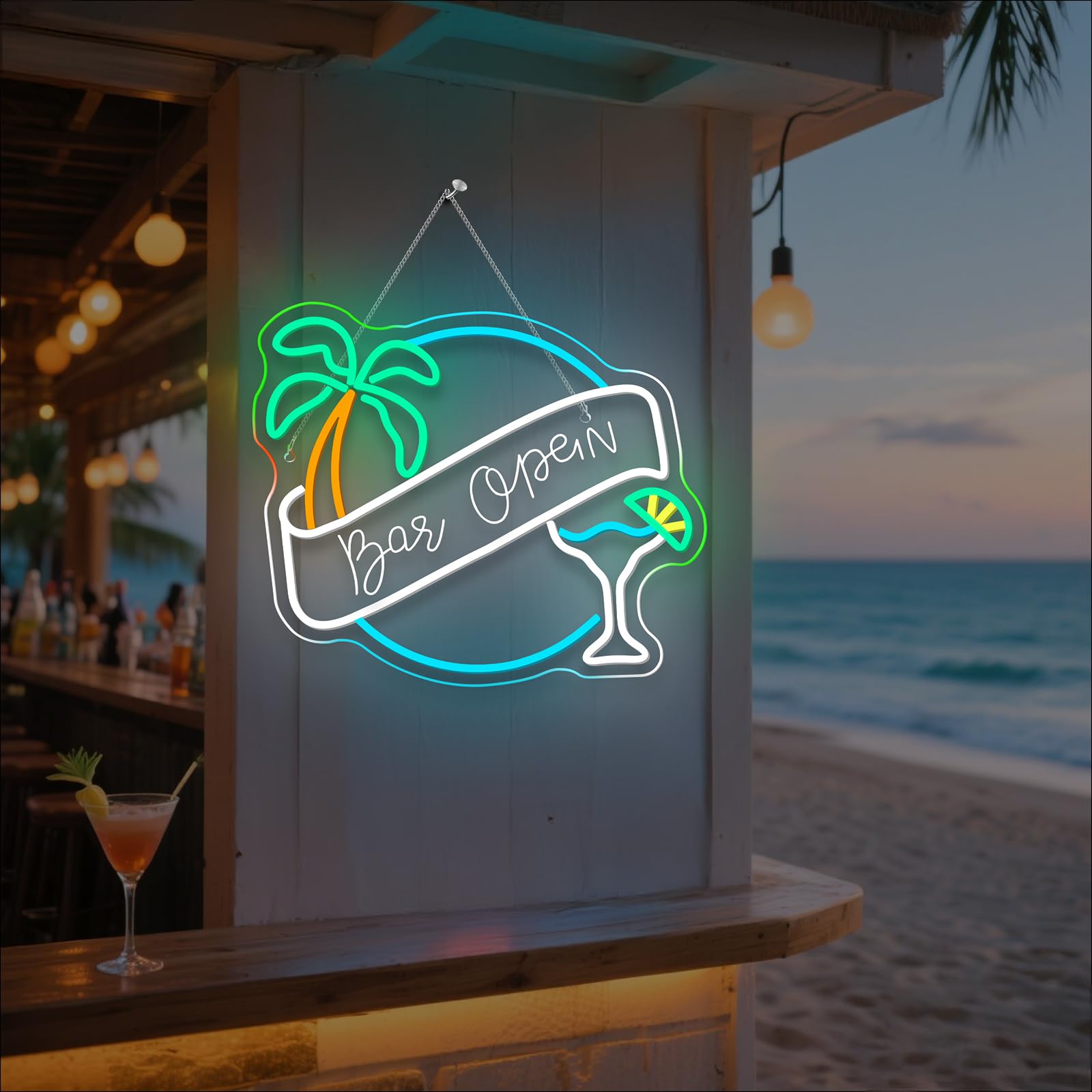 Wx&Yh Bar Open Neon Sign  Cocktail Coconut Tree Led Light Open Sign Neon Signs For Wall Decor Pub Party Club malt-inspired Bar Lights Man Cave Coffee Home Stores Restaurant Palm Decor Gifts