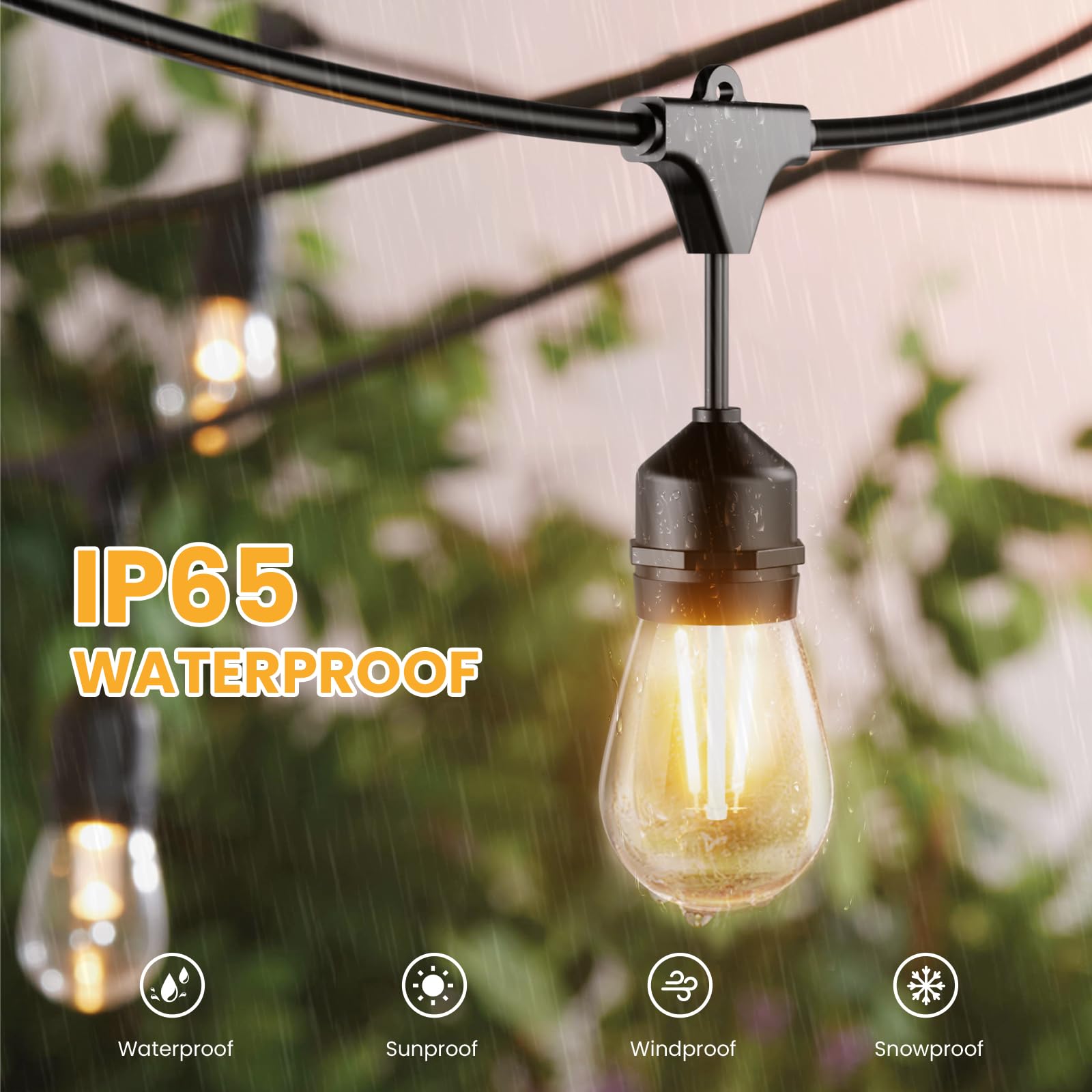 Svater 144 Ft Outdoor String Lights 2W, Patio Light For Outside With 48 Antique S14 Plastic Led Bulbs, Ip65 Waterproof Hanging C