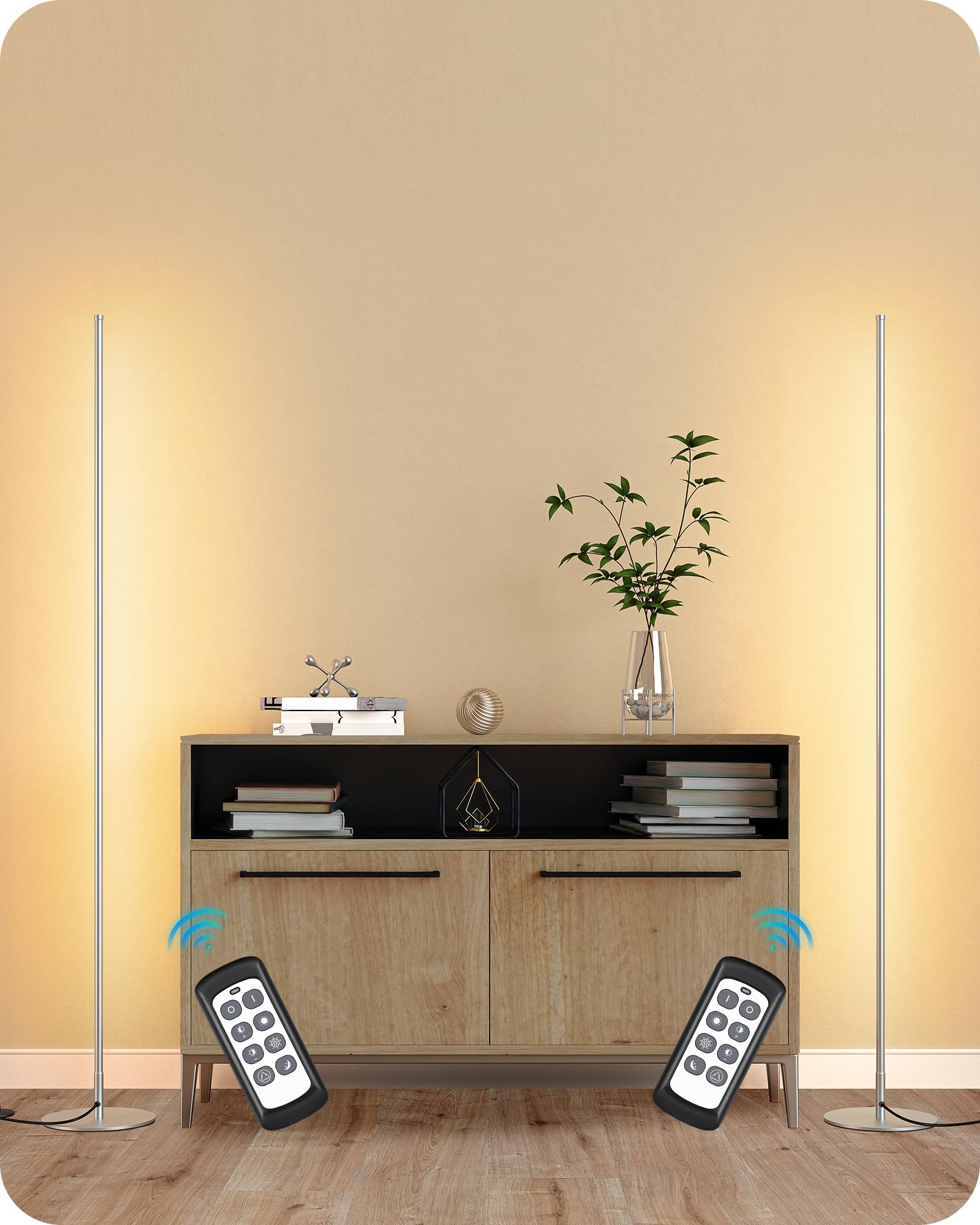 EDISHINE LED Corner Floor Lamp, Set of 2 Minimalist Dimmable Light with Remote, 57.5'' Tall Slim Sleek Standing Lamp for Living 