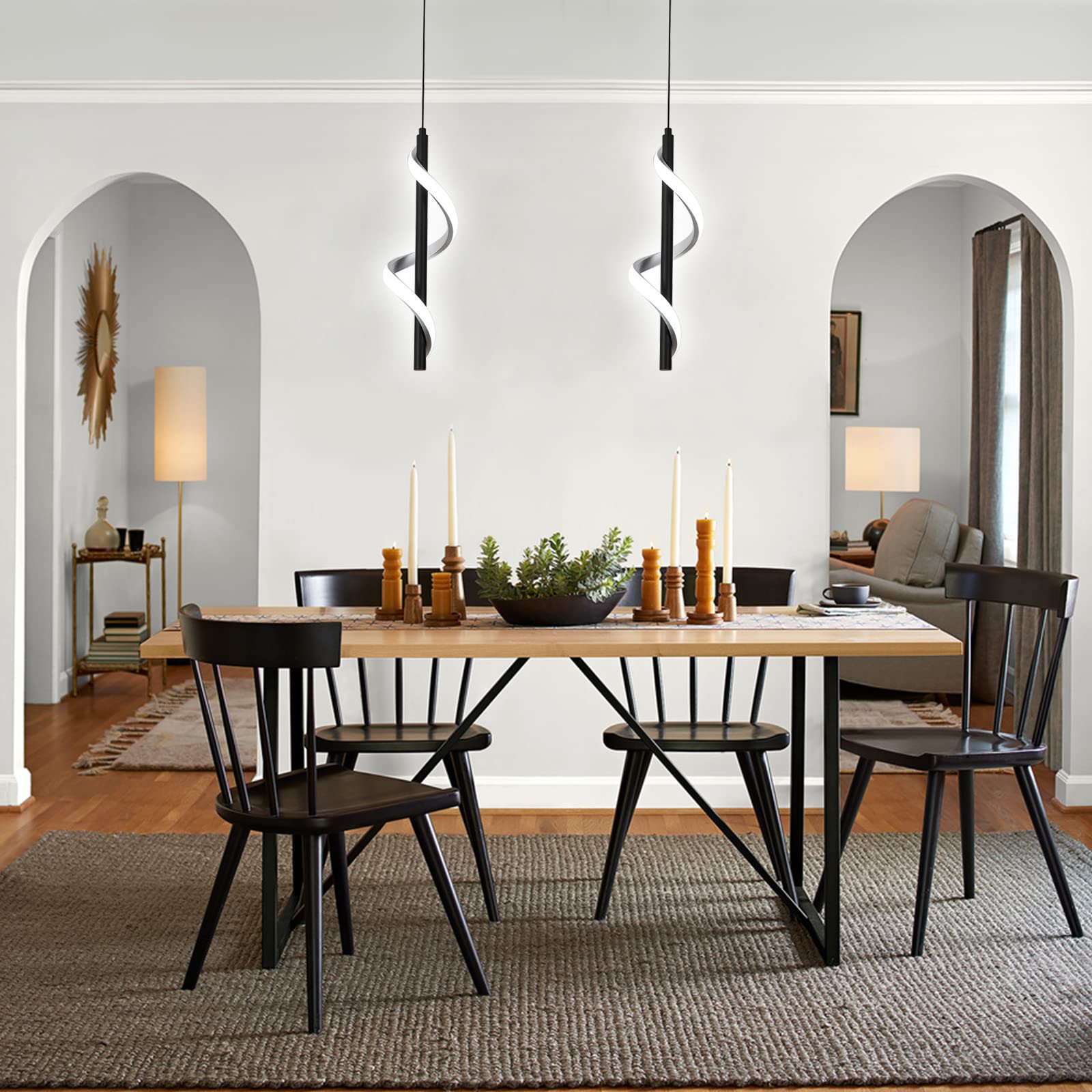 Caneoe Creative Led Pendant Light, 5500K Spiral Modern Modern Led Kitchen Island Light Fixture, 47In Adjustable Height Pendant L
