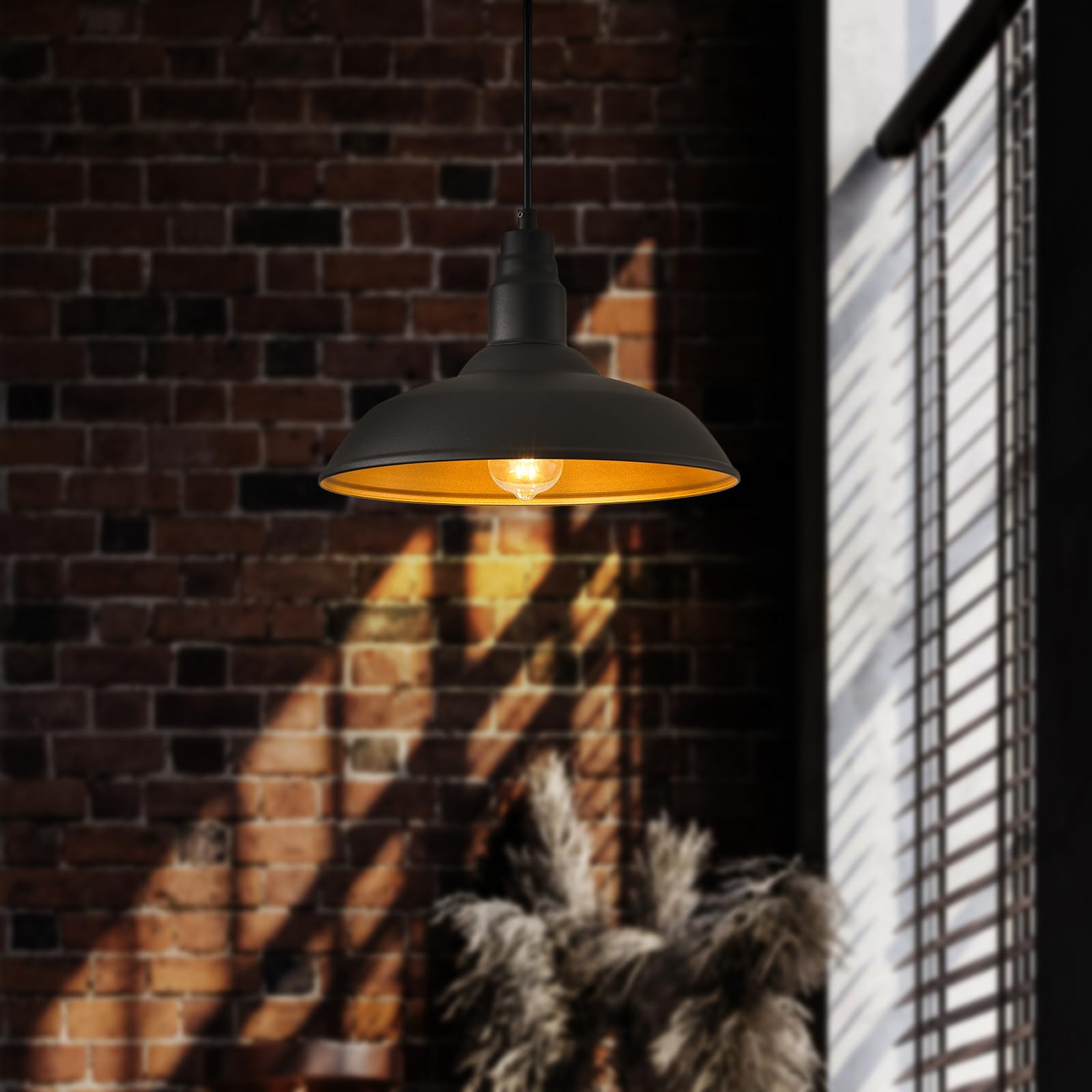 Goalplus Farmhouse Pendant Lights With Large 14 Inch Dome, Barn Style Hanging Light Fixture For Kitchen, Dinning Room, Black Cei