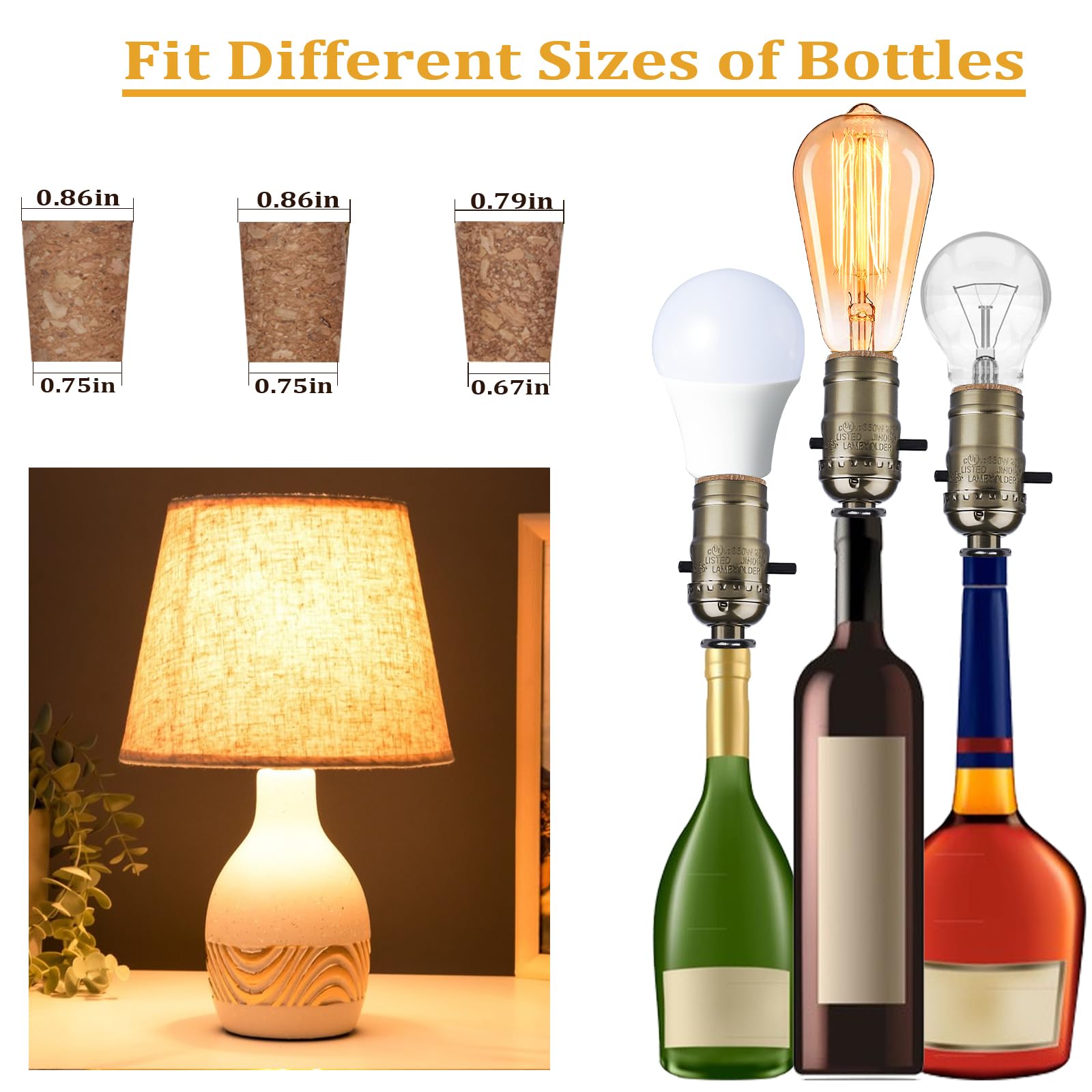 Aokpsrt Bottle Lamp Kit - DIY Liquor Bottle Lamp with 9mm Glass Drill Bit, Bronze, 2-Packs, 8 Feet Power Cord, No Drilling Required