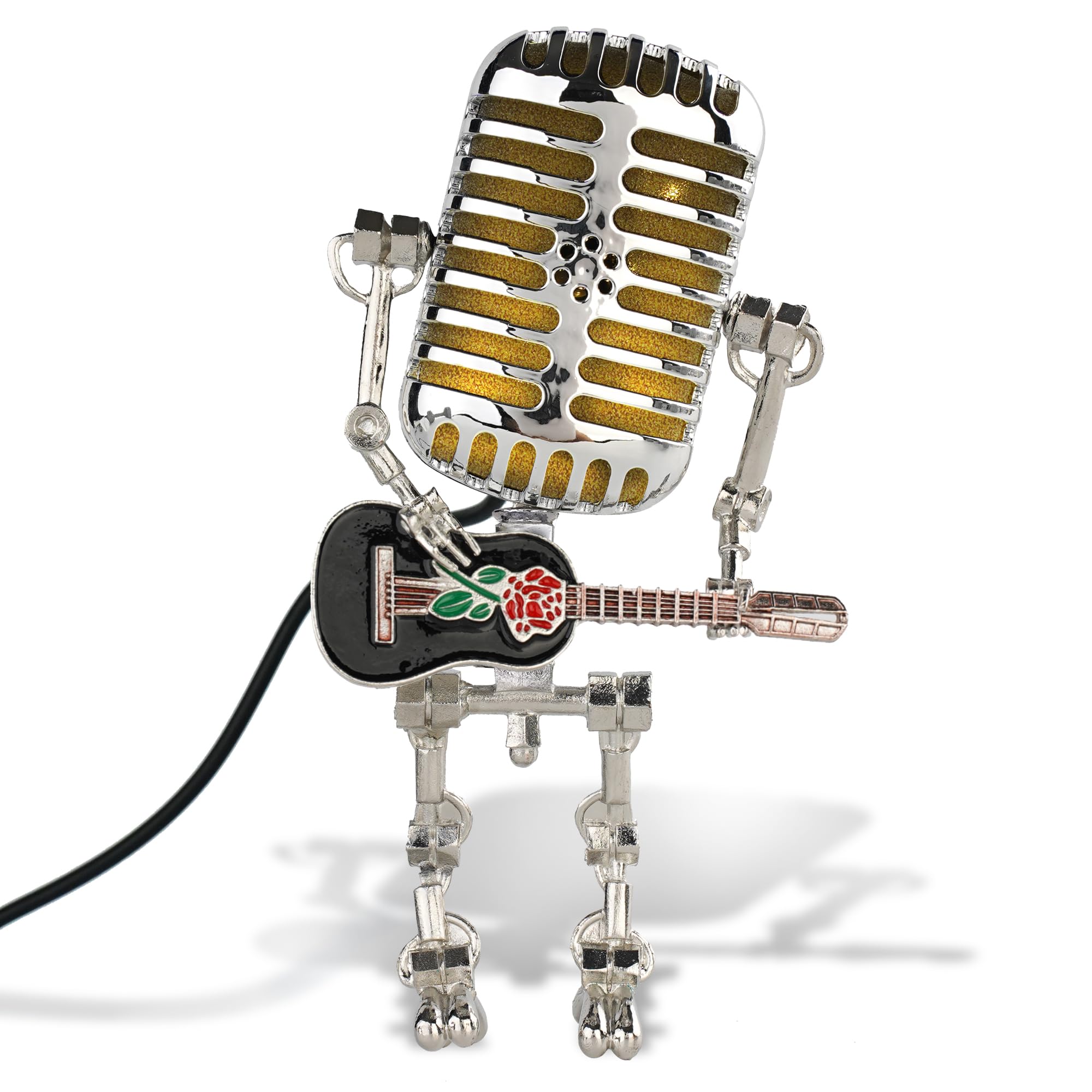 Xmpmrp Vintage Microphone Robot Lamps, Metal Microphone Robot Lamp with Mini Guitar, Vintage Light Home Decor Nightstand Desk La