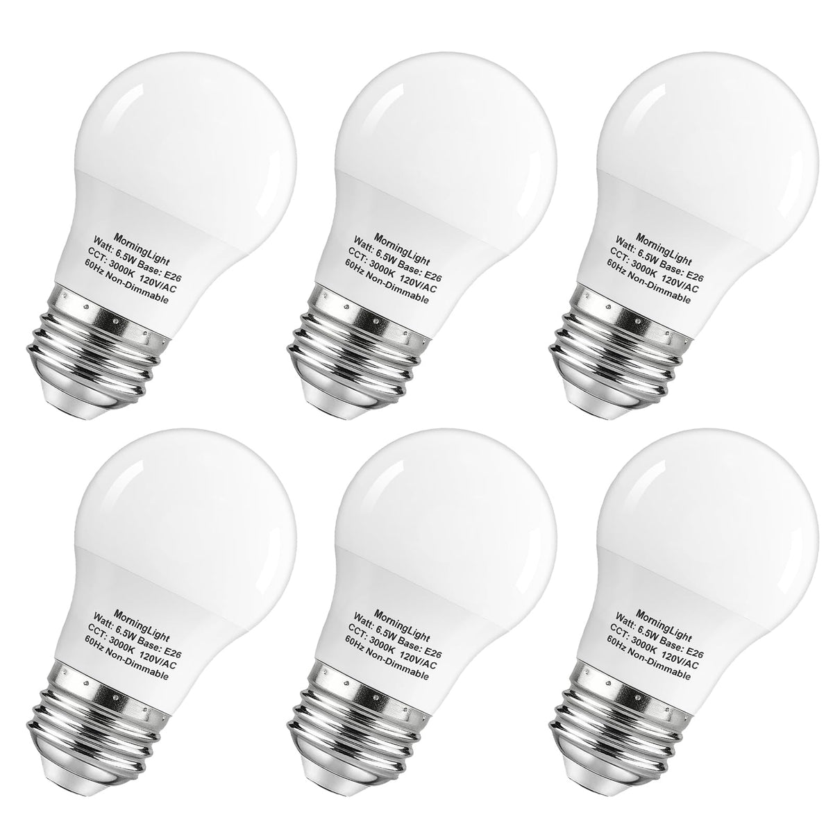Morninglight A15 Led Bulb 60Watt Equivalent, 3000K Soft White, 600 Lumens Bulb, E26 Base, Non-Dimmable, Etl Listed, A15 6.5W Led