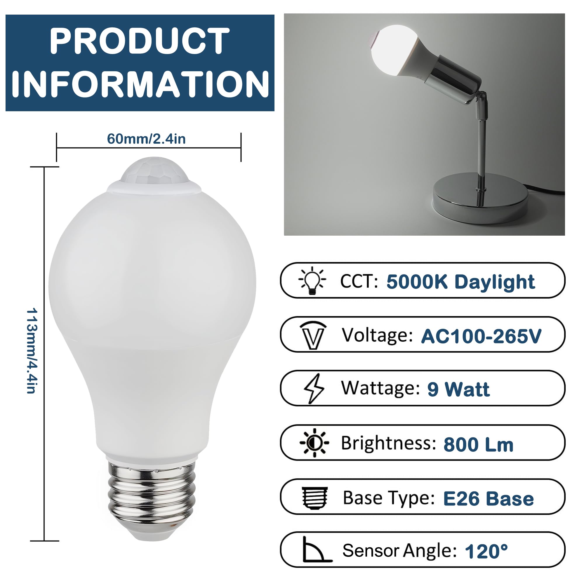 Motion Sensor Light Bulbs - 9W (60W Equivalent) E26 Motion Activated Led Light Bulb 5000K Daylight Dusk To Dawn Security Bulb Au
