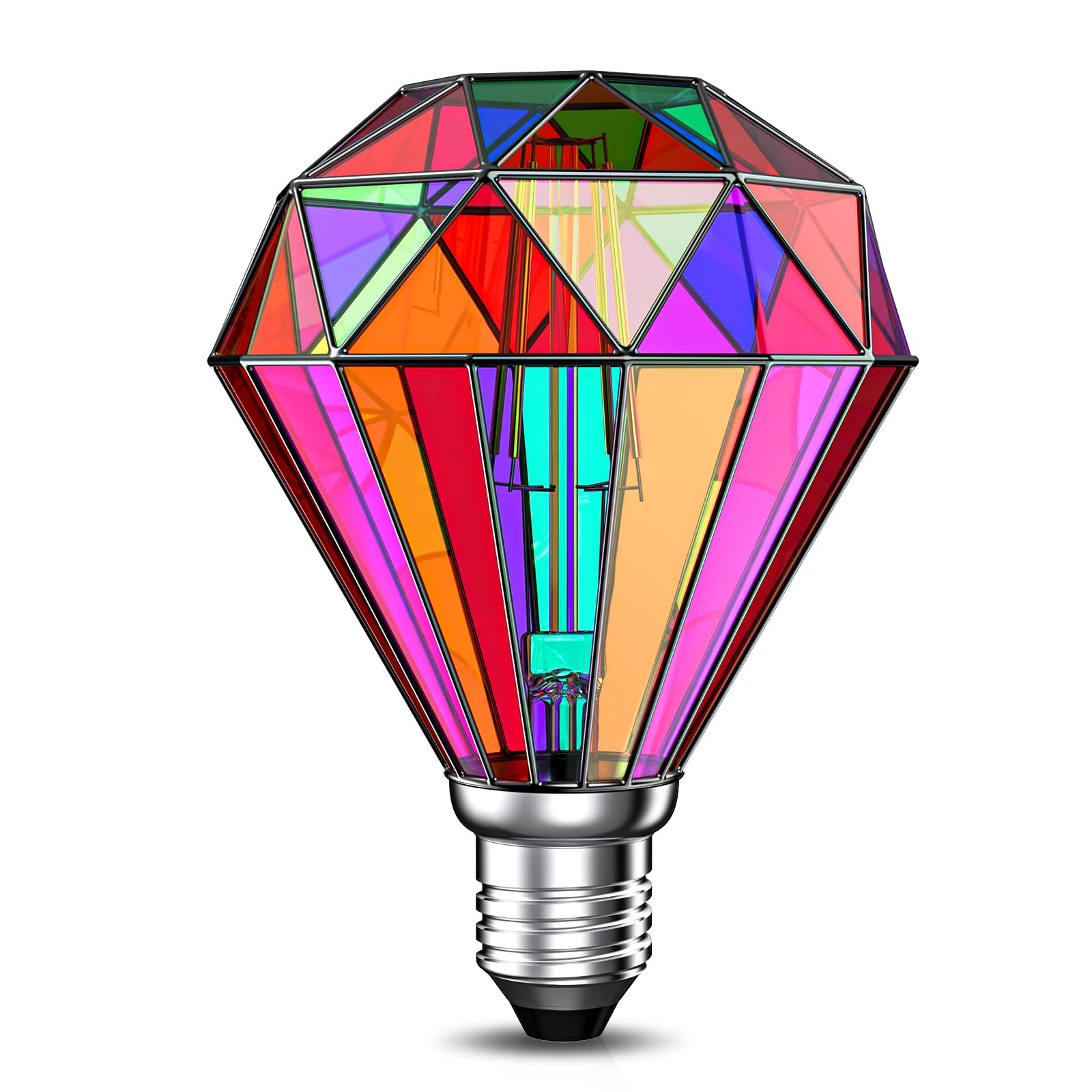 Hompavo Upgraded Dimmable Led Stained Glass Light Bulb, Hand-Painted Colorful E26 G95 3.5W, For Party, Halloween, Christmas, Hom