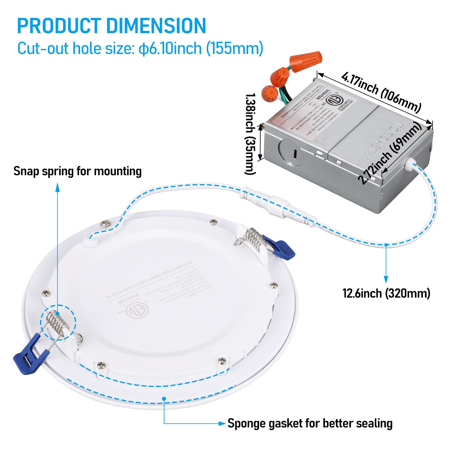 TORCHSTAR 12-Pack 6 Inch Ultra-Thin LED Recessed Lighting, 12W Dimmable, Daylight (5000K), ETL & Energy Star, Model R1