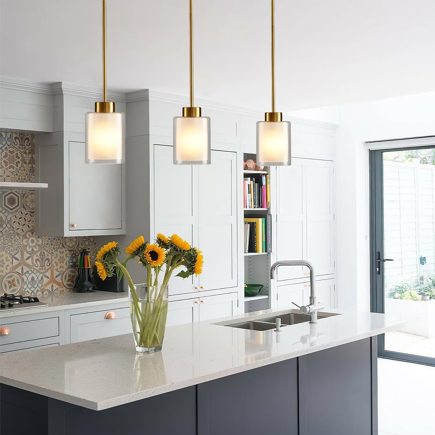 CAFULAM Modern Pendant Light - Industrial Glass Shade, Adjustable, Bronze - 2 Pack