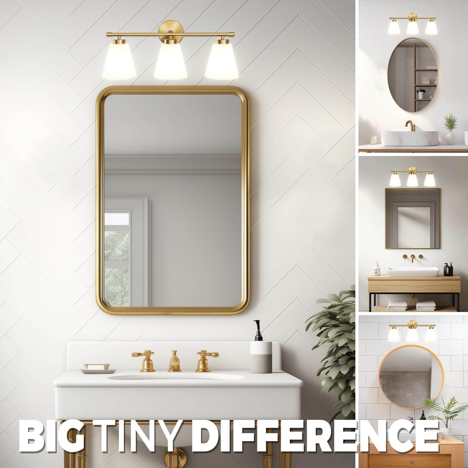 Hamilyeah Gold 3-Light Bathroom Vanity Light With Frosted Glass - Industrial Lighting Fixture