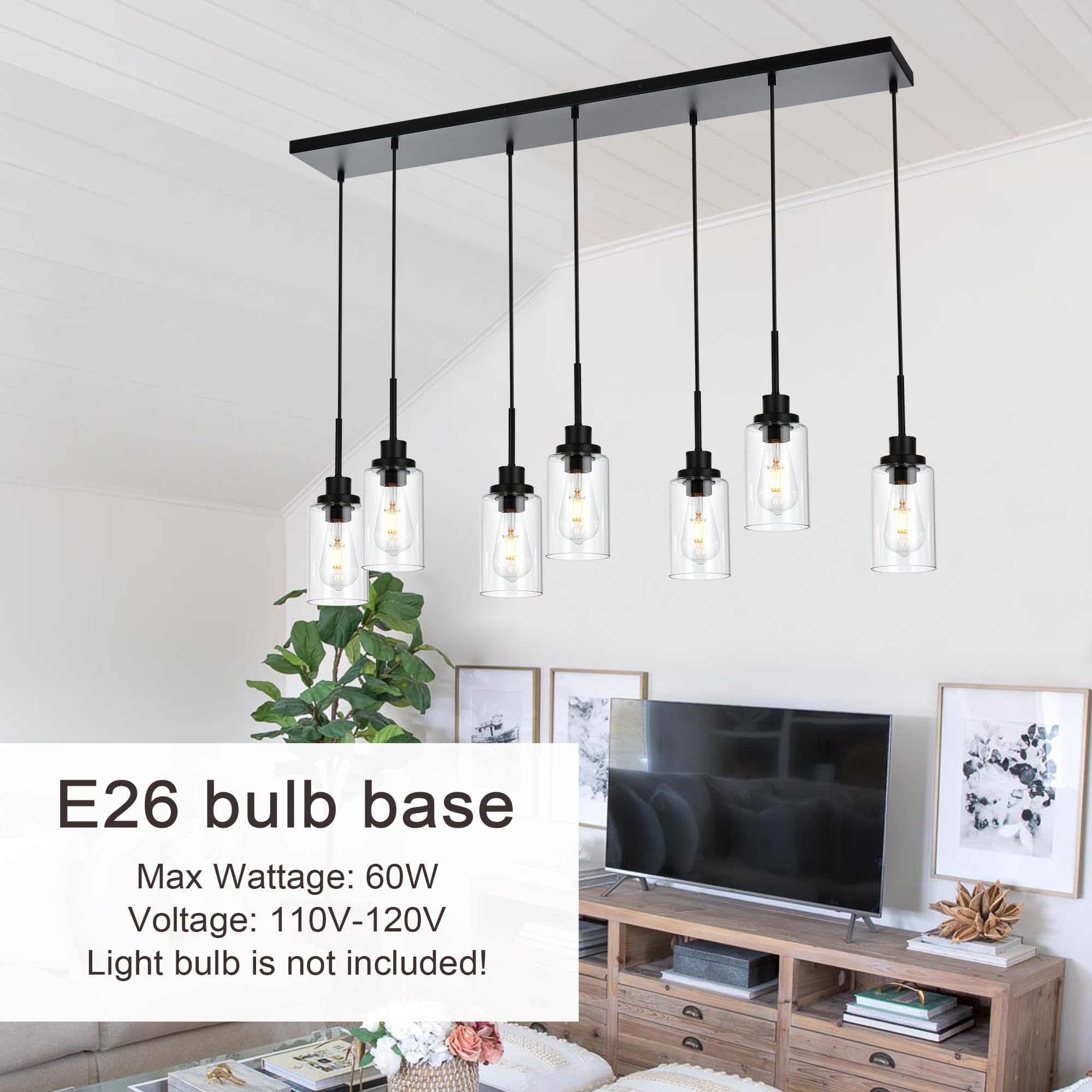 Melucee Linear Hanging Pendant Lights With Clear Glass Shade Black Dining Room Light Fixtures Over Table Kitchen Island Lighting