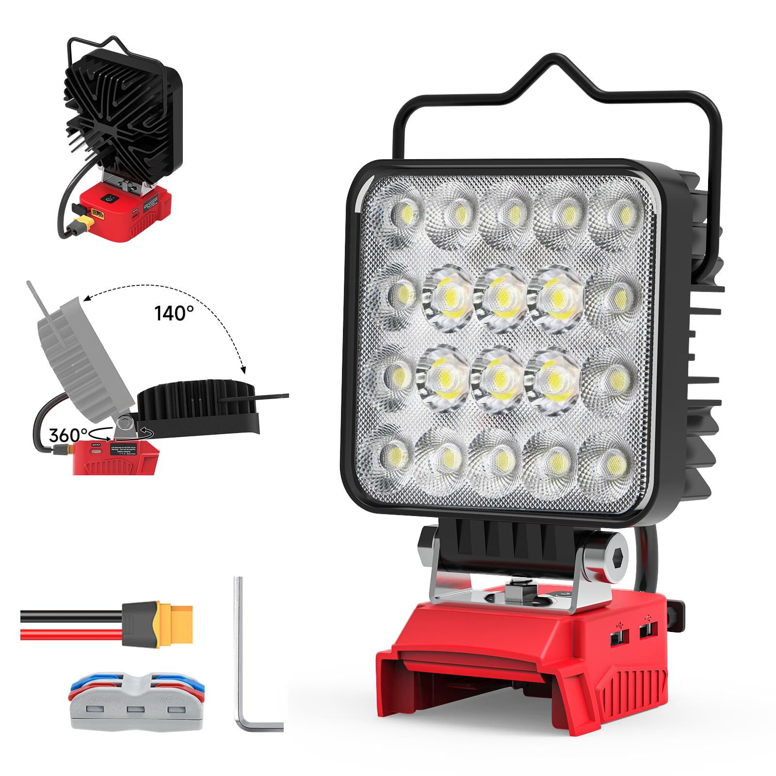 New Upgrade Azocek Led Work Light Compatible With Mil-Wau-Kee 18V Battery  60W 6000Lm Flashlight  18V Battery Cordless Work Light With Low Voltage Protection & Dual Usb & Type-C Charging Port (60W)