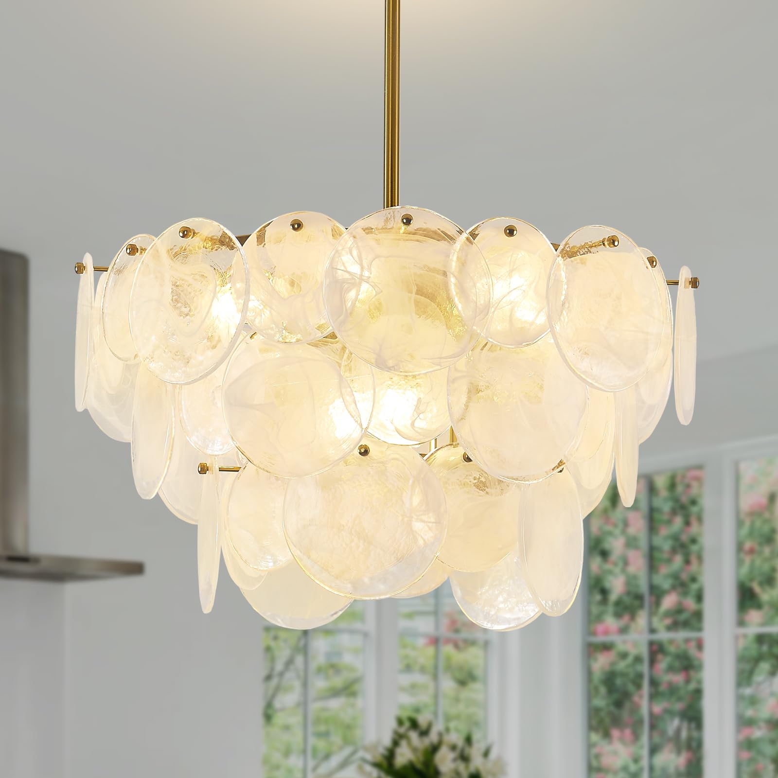 Giawosth Gold Chandeliers Modern Glass Chandelier  D23.2 inch Round Crystal Pendant Light for Dining Room  Foyer  Hallway  Living Room  Bedroom  9-Lights Height Adjustable Elegant Hanging Fixtures