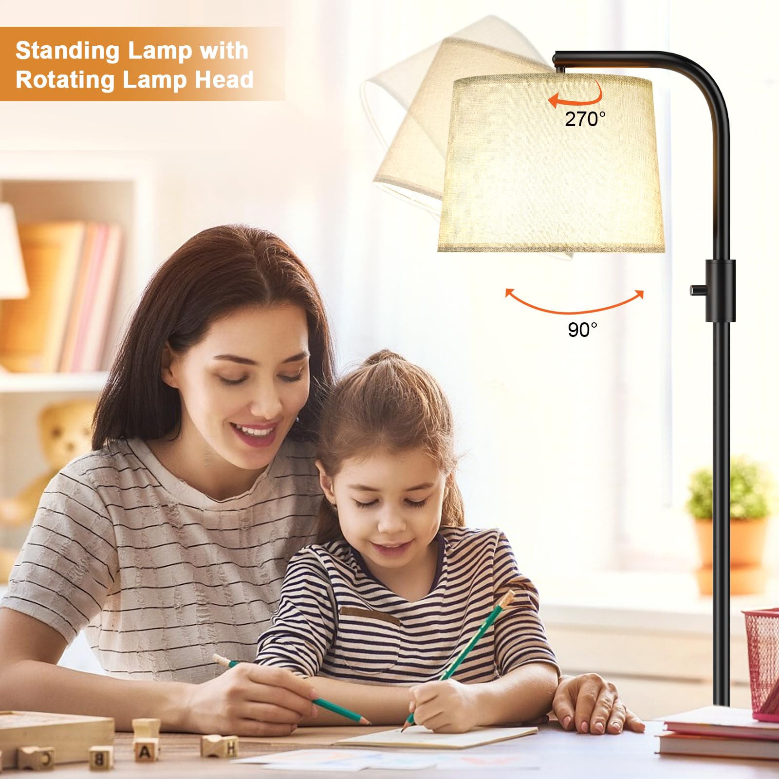 Ambimall Floor Lamp - Fully Dimmable 9W LED, Adjustable Head, Large, Metal, Black and Linen Grey