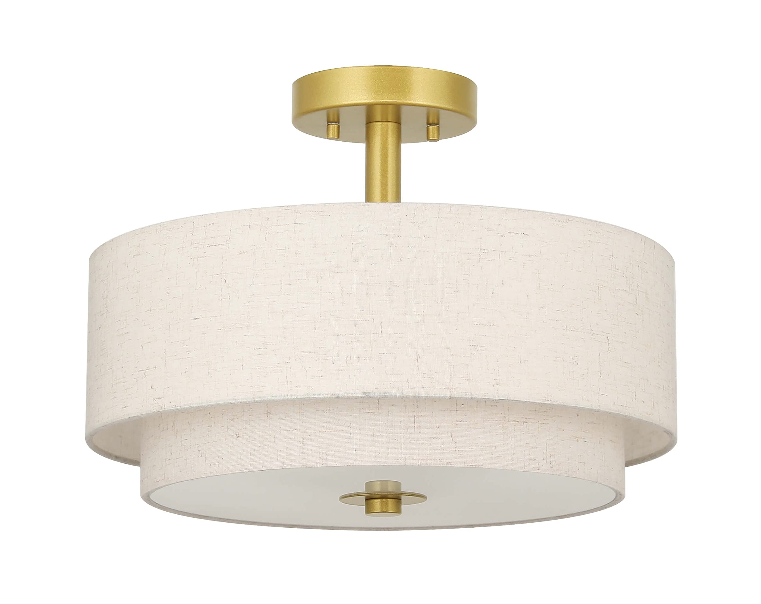 Xinbei Lighting 3 Light Semi Flush Mount Light, Close To Ceiling Light Fixture With Fabric Shade Retro Gold Brass 16 Inch Semi F