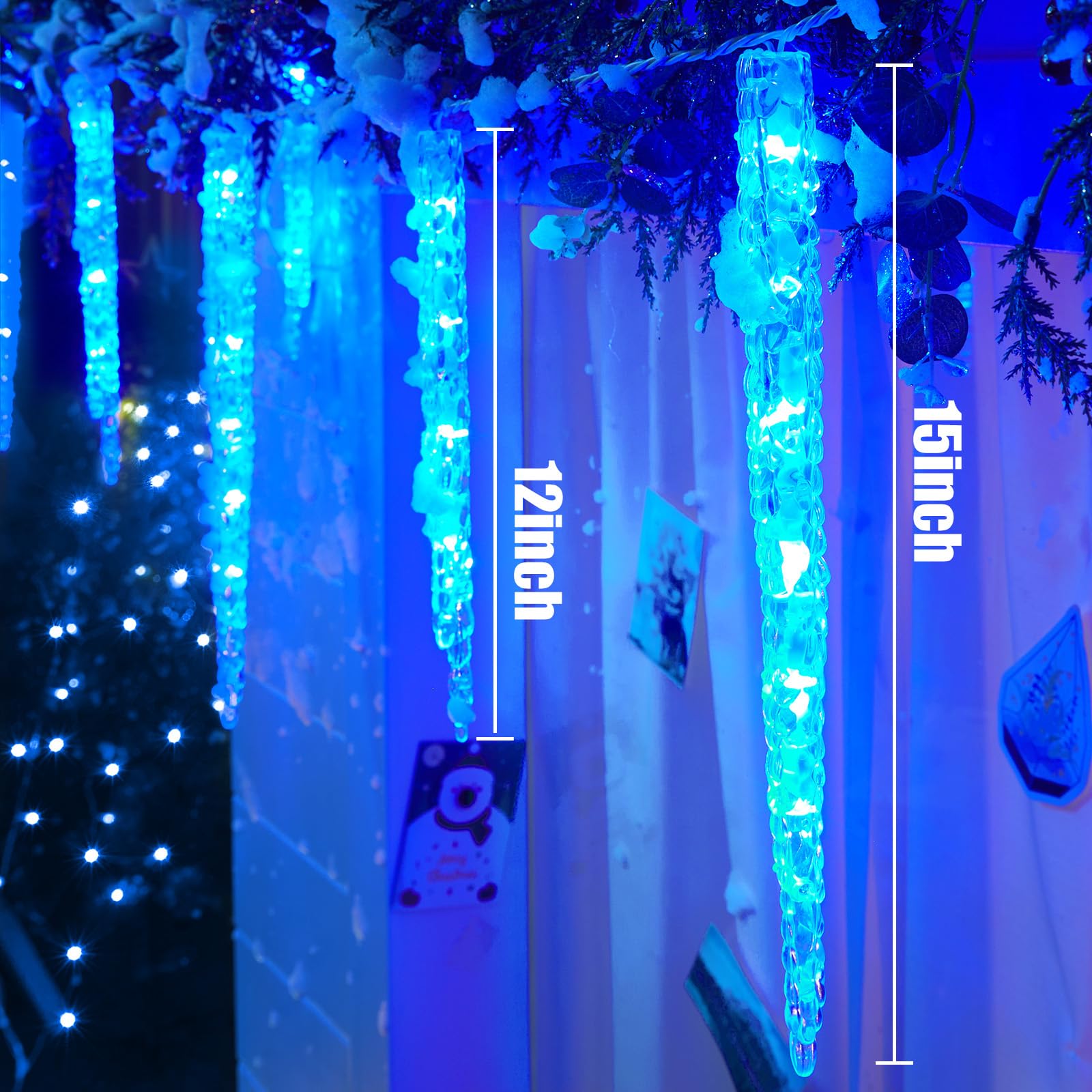 Minetom Icicle Lights Outdoor, 20ft 100 LED Twinkling Crystal String Lights, Waterproof, Blue, Model 39416A