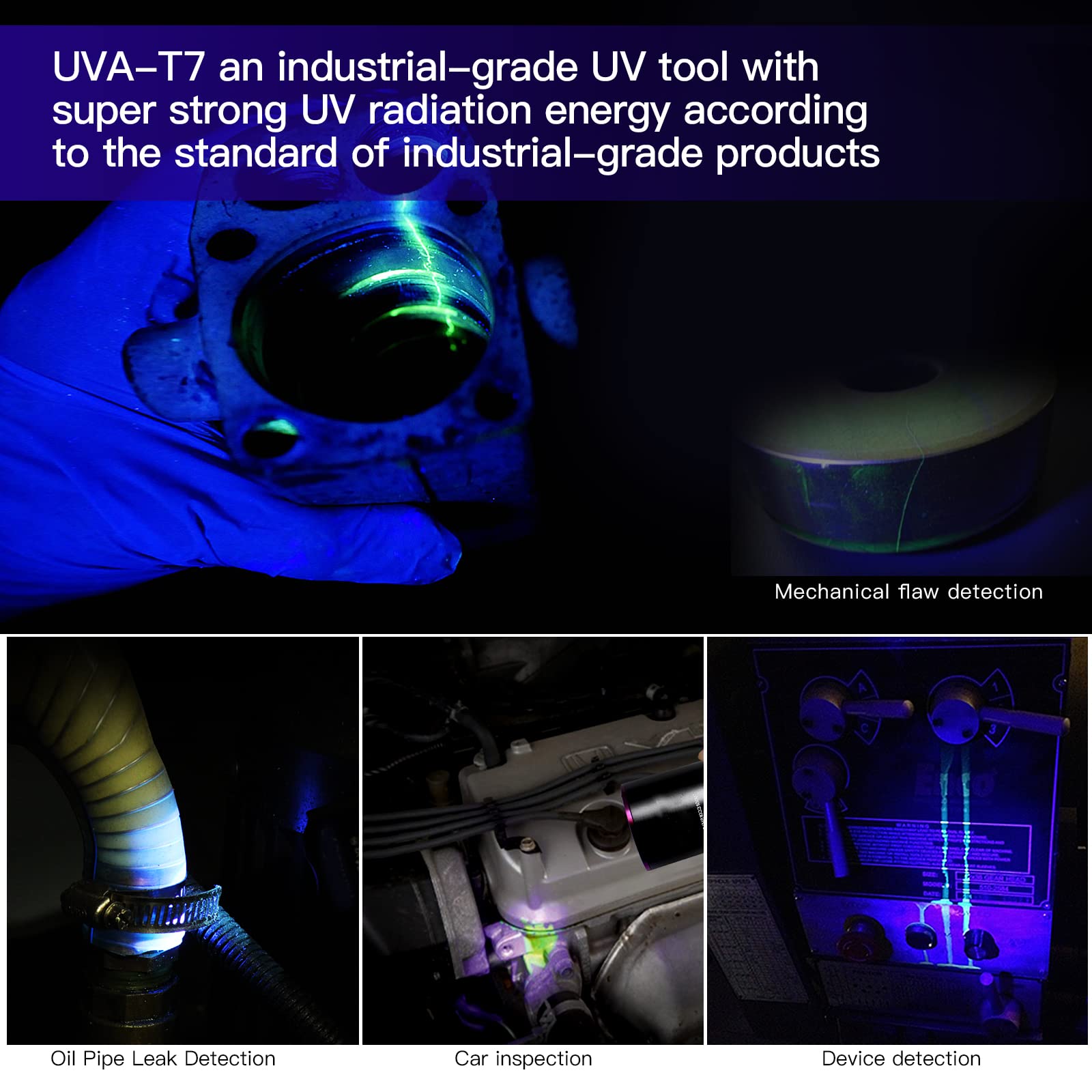 Tacteagle Uva-T7 Industrial Uv Flashlight 365Nm Black Light For Ndt, Glue Curing, A/C Leak Detection