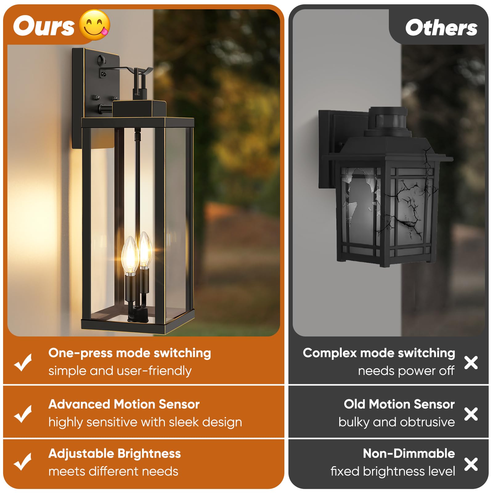 BesLowe 18” Motion Sensor Outdoor Wall Lights, Dusk to Dawn, Bronze, Metal, Model A927L, 2-Pack