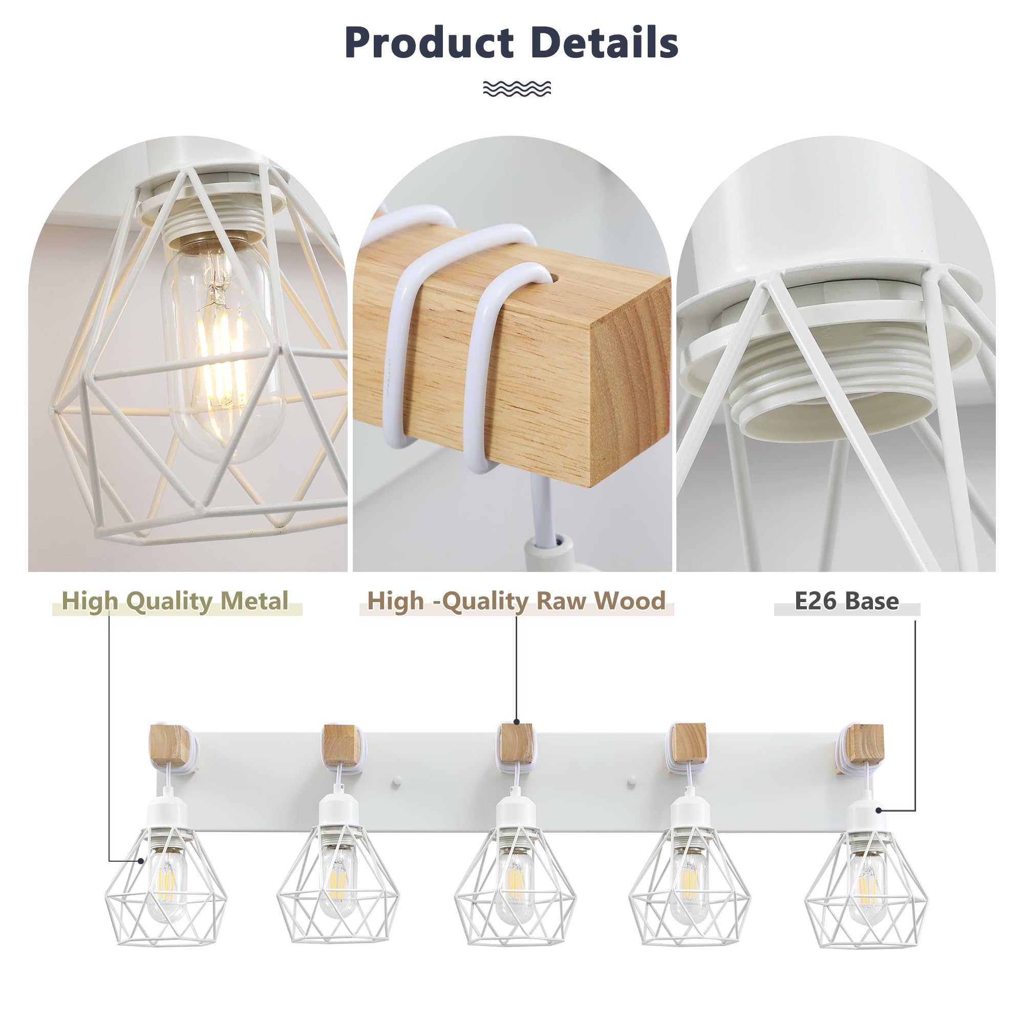 maesta Farmhouse Bathroom Vanity Light Fixture 5-Light Metal Sconces Over Mirror White