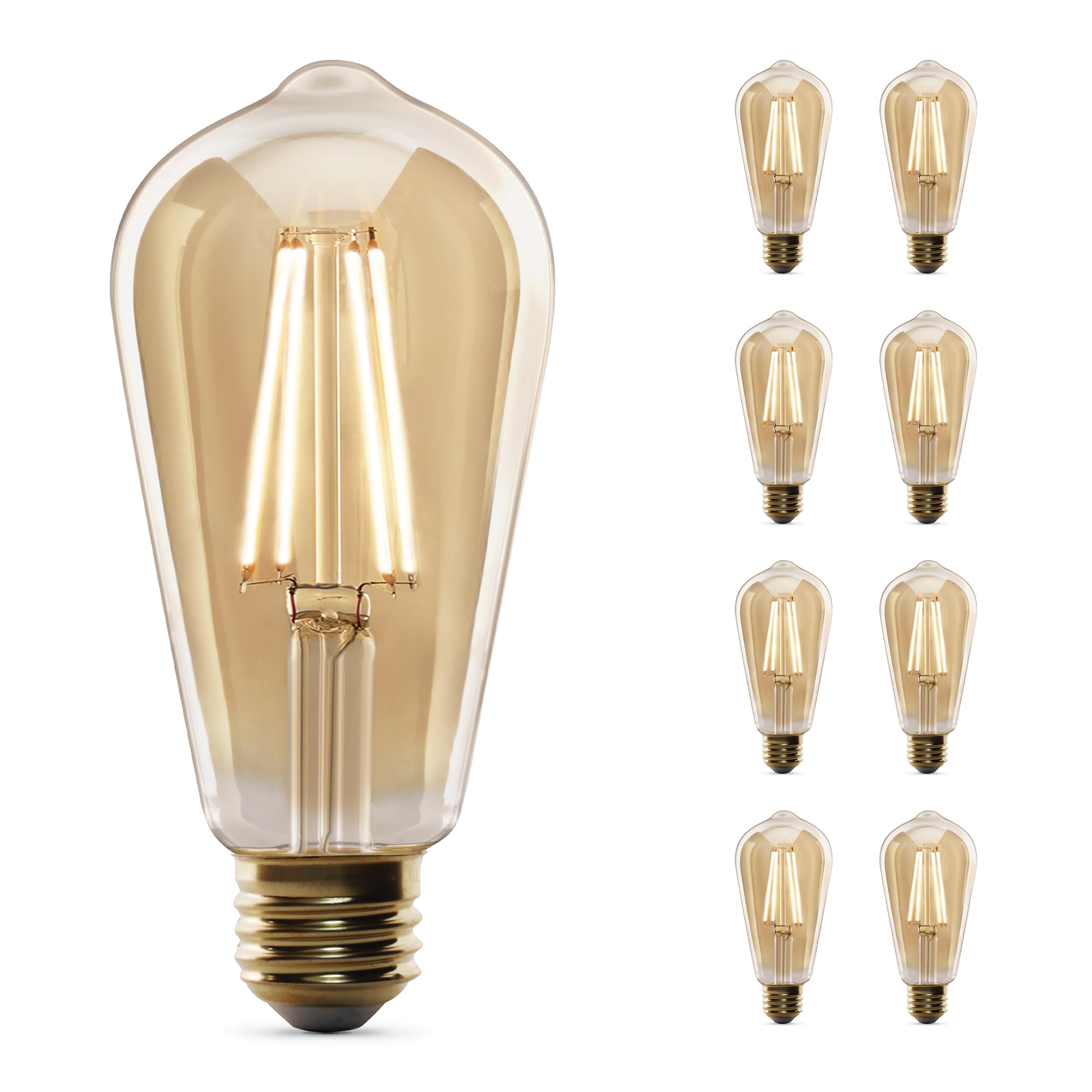 Feit Electric St19 Vintage Edison Led Light Bulb, 60W Equivalent, Dimmable, 2100K Warm Light, 400 Lumens, Straight Filament Ambe