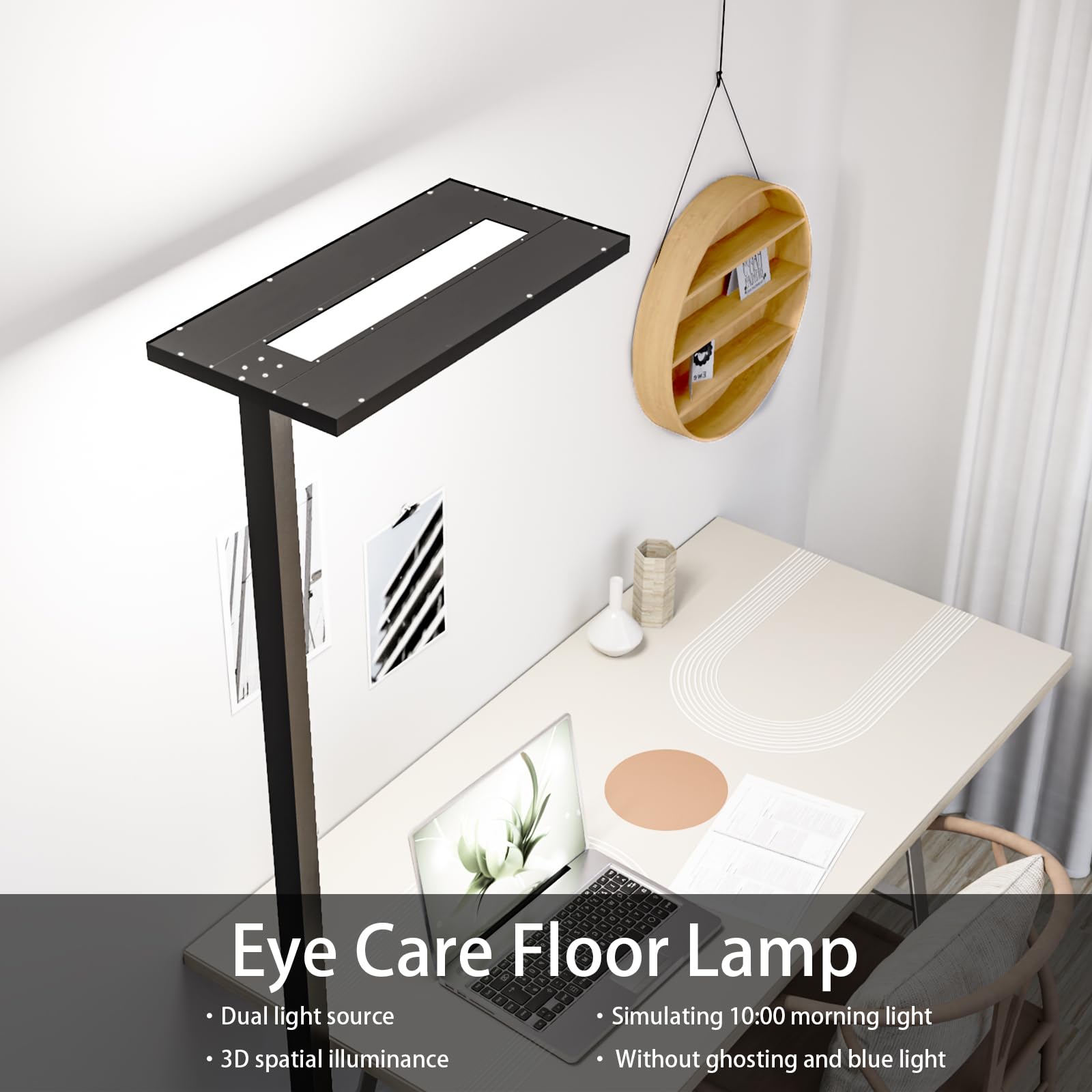 STERREN Eye-Care LED Floor Lamp, 76" Tall, 100W, 10500LM Bright, Black Aluminum, Model LAFA-02-AM