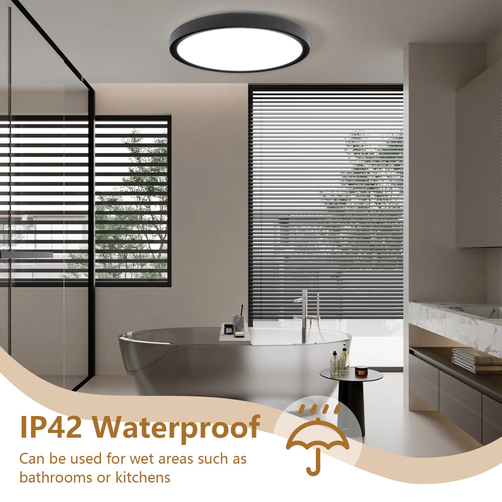 TLZ TLZ LIGHTING 20 Inch LED Flush Mount Ceiling Light, 40W, 4350LM, CCT Selectable, Black, Model FY201-D50025-40W