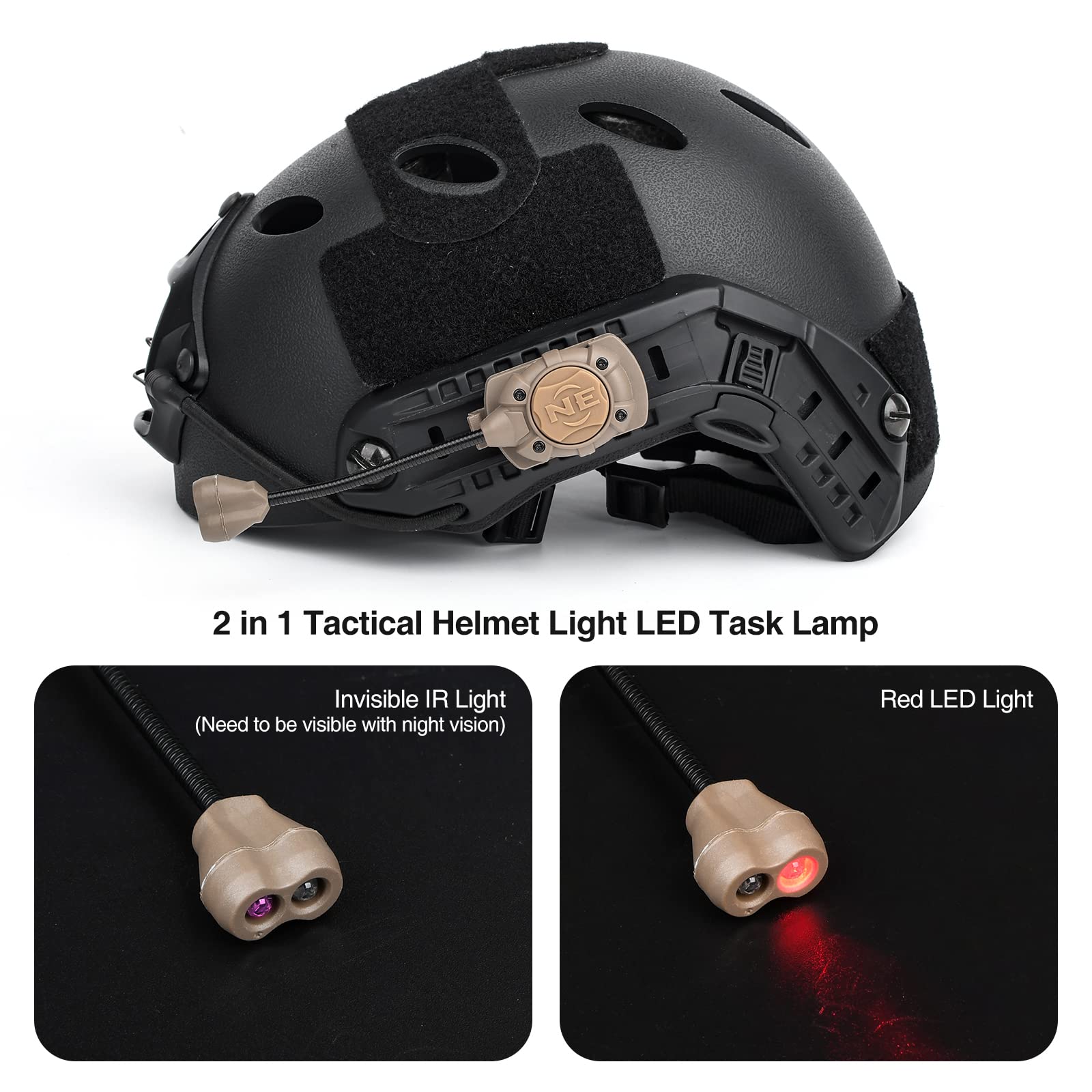 rdzzwxw Tactical Helmet Light with White Green IR LED Task Lamp, Helmet Accessories Mount for Mich Fast Helmet Molle System Pica