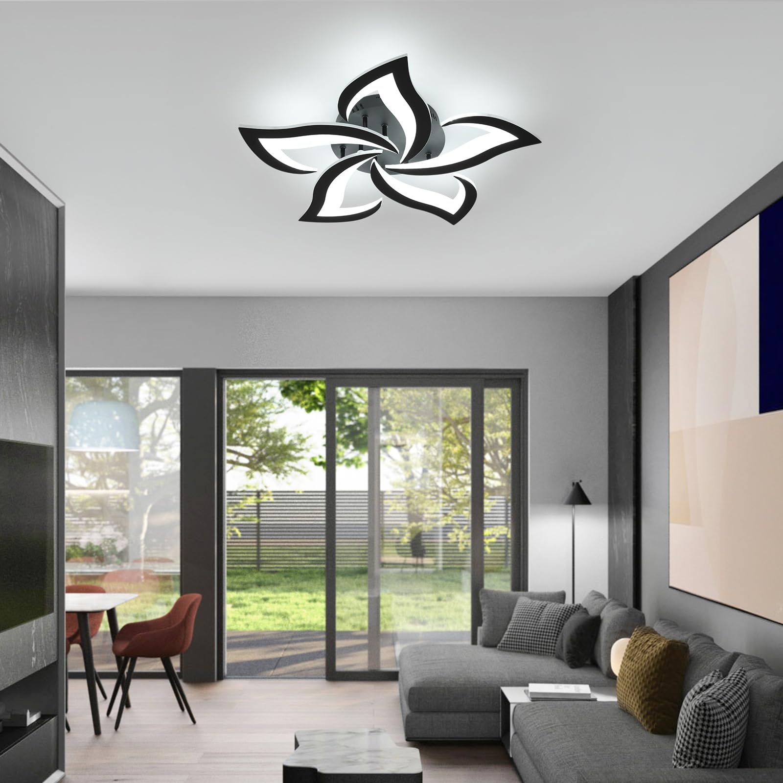 Goeco Modern Flower Flush Mount Ceiling Light, 5-Petals, Dimmable LED, 3000K-6500K, Black, Model 30839726