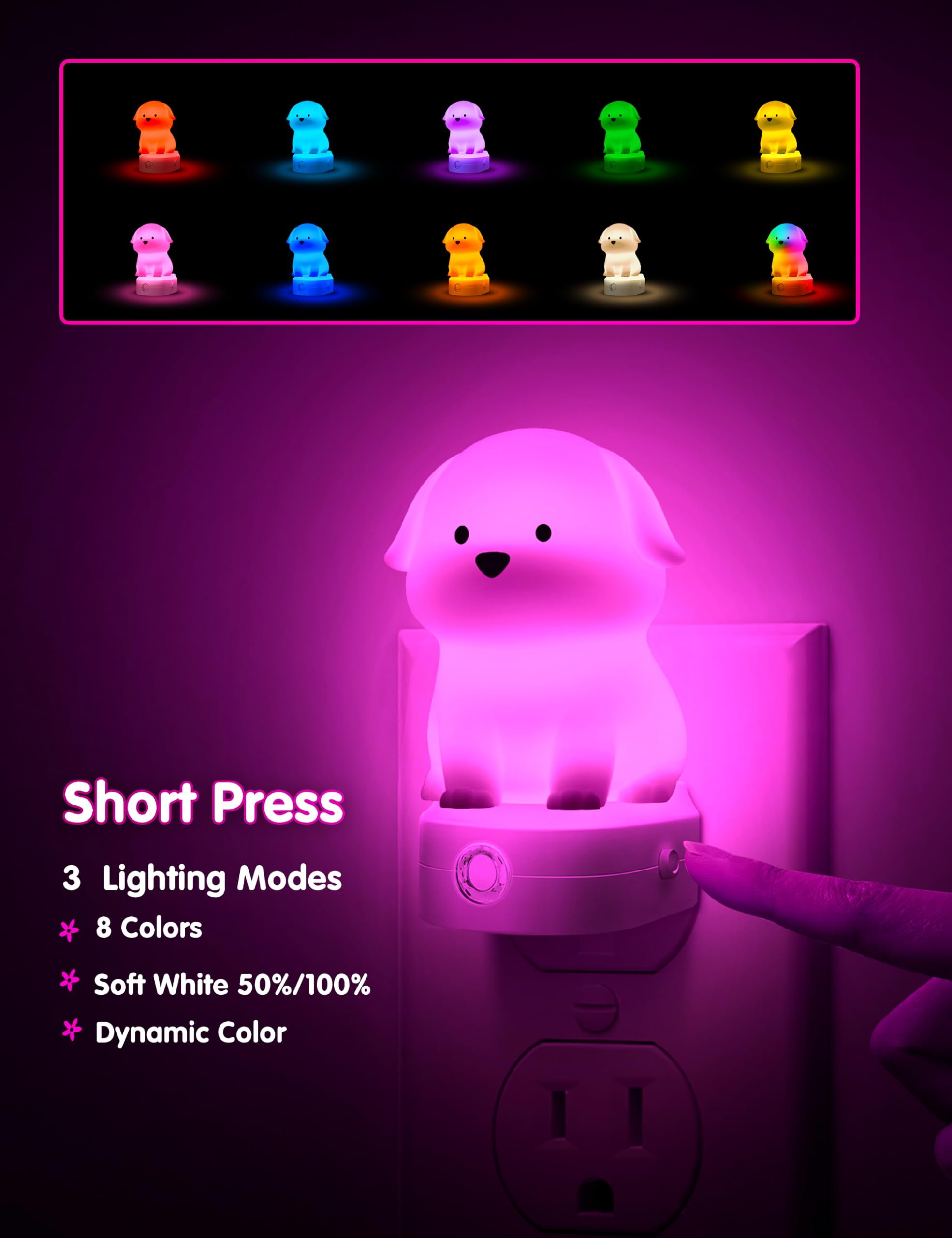 L Lohas Led Plug In Night Light For Kids  3D Cute Puppy Night Lights With Dusk To Dawn Sensor  Rgb+Soft White 3000K Dog Night Light  Christmas Birthday Gift Nightlight For Kids  Room Decor