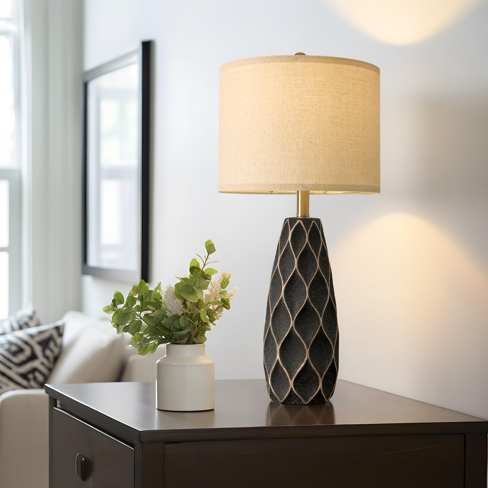 Portres 27.5 Ceramic Table Lamps For Bedroom Living Room Lamps Set Of 2 Modern Bedside Nightstand Lamp Farmhouse Vintage Rustic Boho Retro Large Table Lamps Light Home Office Desk Deco Gifts  Black