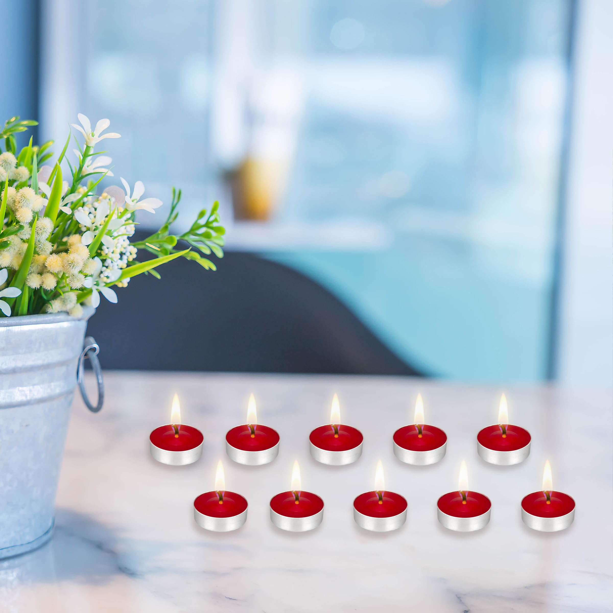 Mega Candles 50 Pcs Unscented Red Tea Lights Candles, Pressed Wax Candle 3.5 Hour Burn Time, Home D  Cor, Wedding Receptions, Ba