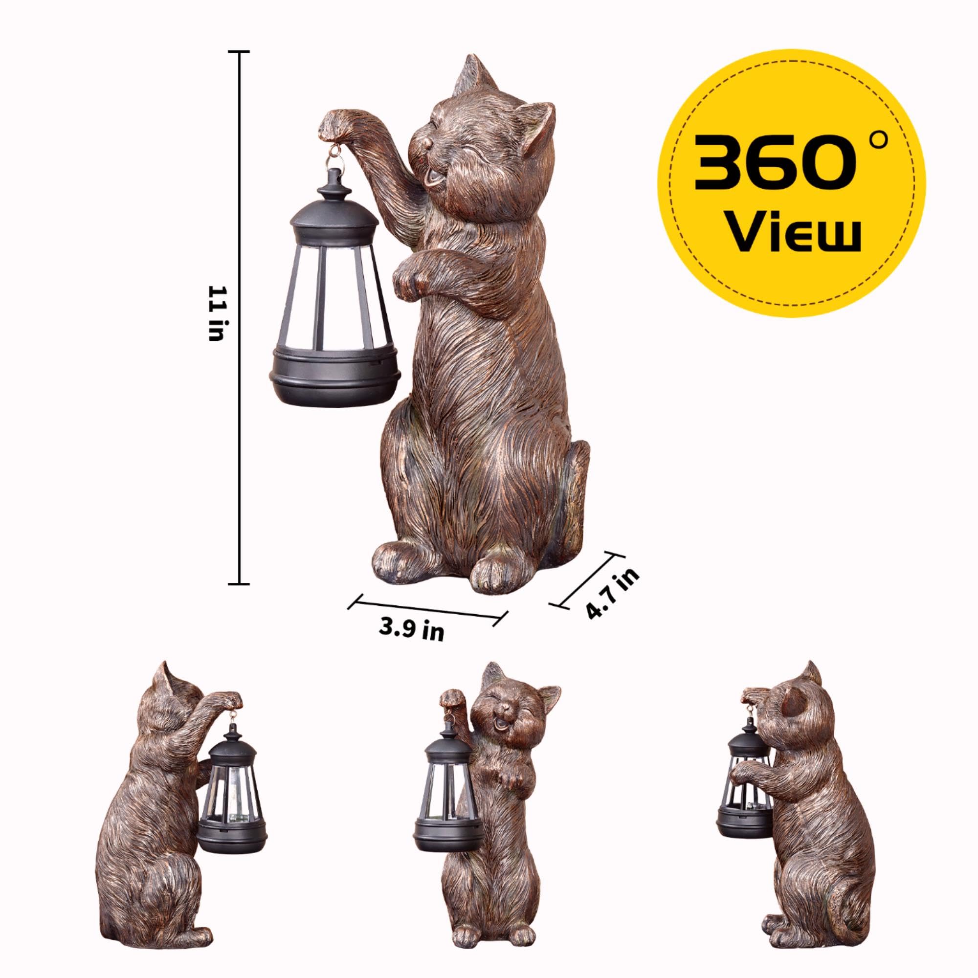 Chuangfeng Outdoor Cat Garden Statue: Solar Garden Decor With Led Lantern Patio Yard Lawn Decorations Cat Lover Gifts For Women