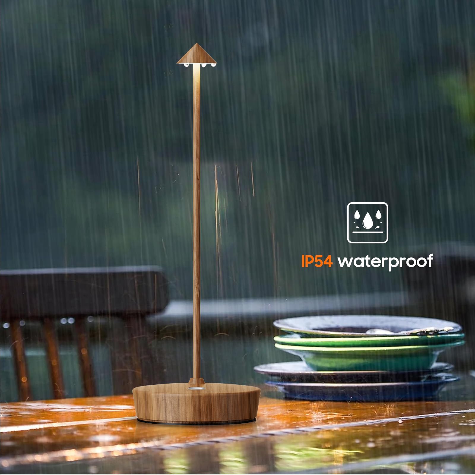 Tpczqj Rechargeable Cordless Table Lamp Set of 2, 6000mAh LED, Touch 3 Color Dimming, Waterproof, Light Woodgrain, Model HT-x12-