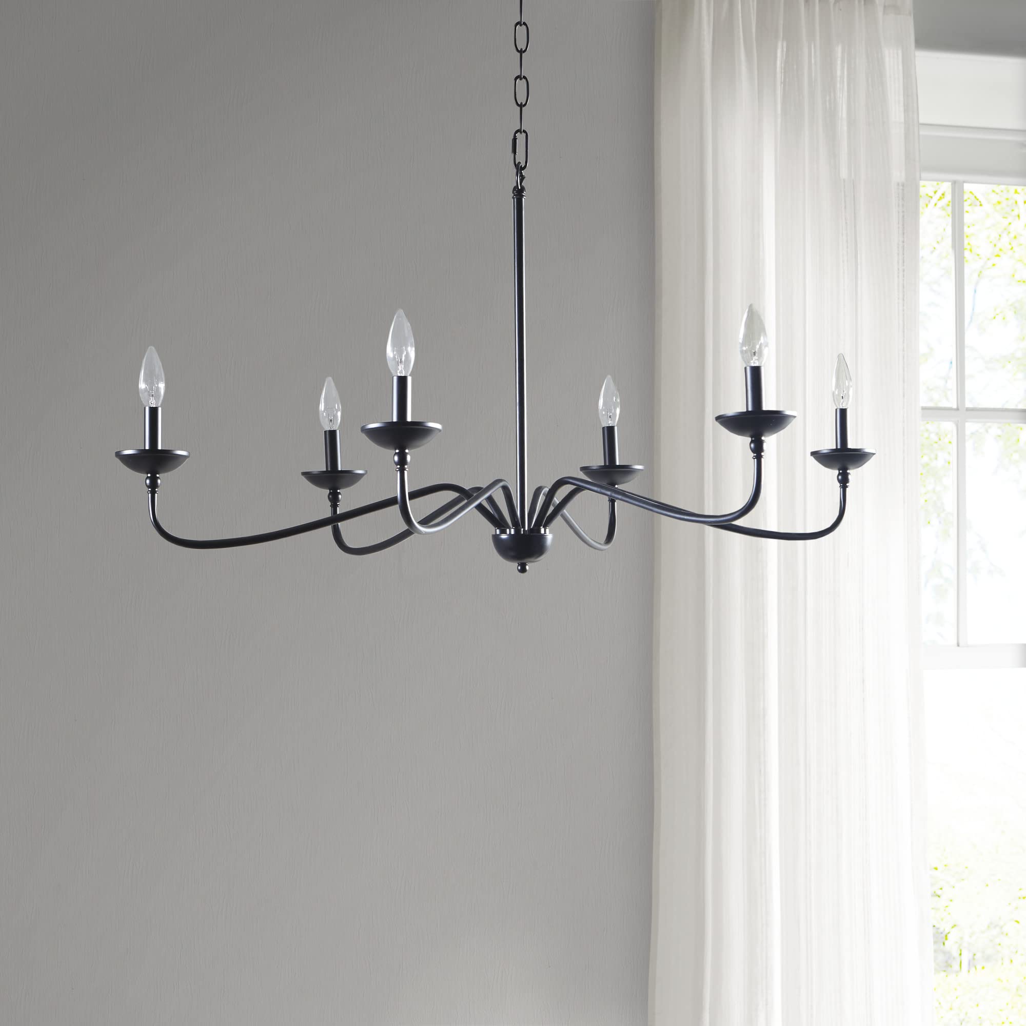 Hampton Hill 6-Light Metal Chandelier, Rustic Design, 40in W x 40in D x 72in H, Matte Black, Model MP150-0194