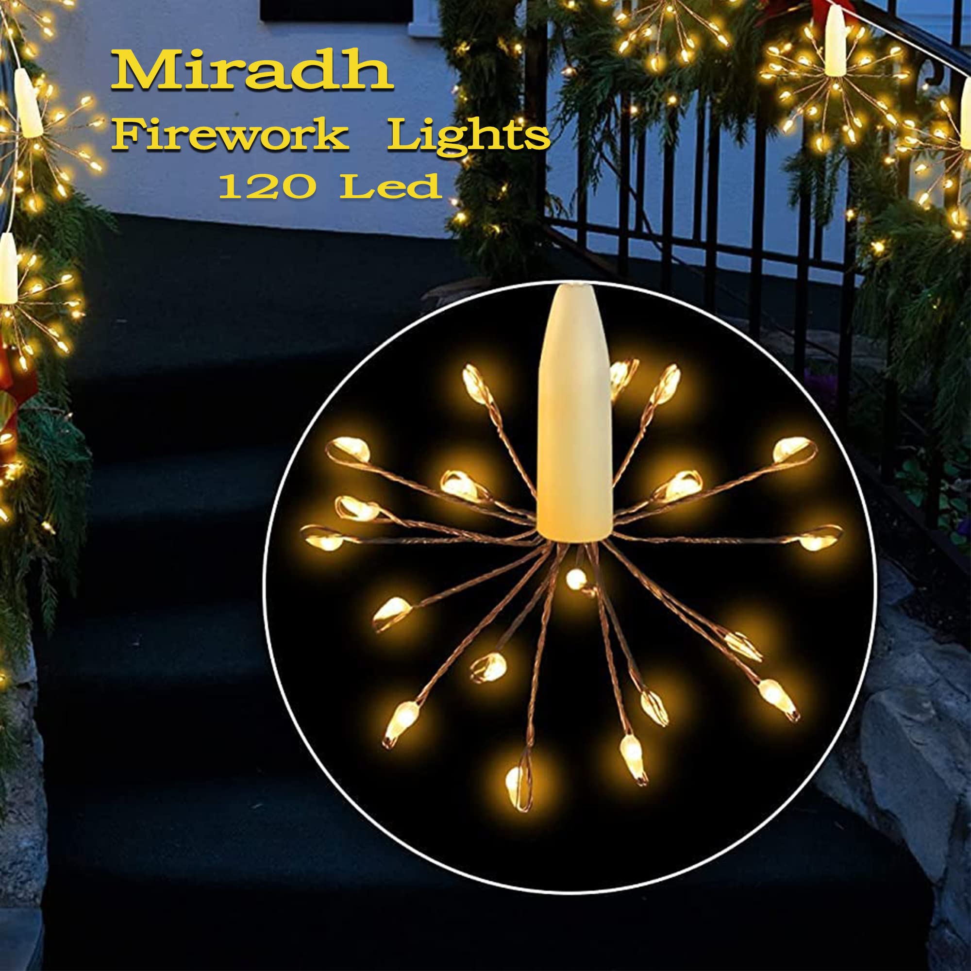 Miradh Starbursts Light,12 Bright Starbursts Design 10Ft Light With Usb Operated Waterproof For Diwali,Home Decoration,Birthday,