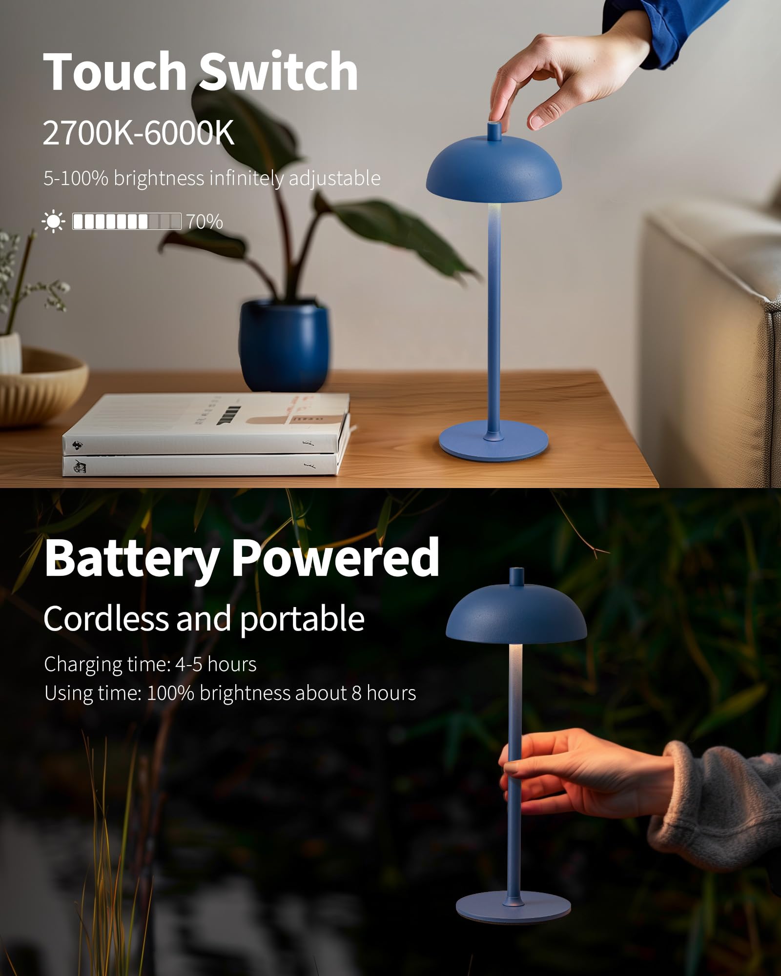 Newsee Led 12'' Small Cordless Table Lamp Set Of 2, 4000Mah Portable Touch Desk Lamp, 3 Color Dimming Rechargable Battery Powere