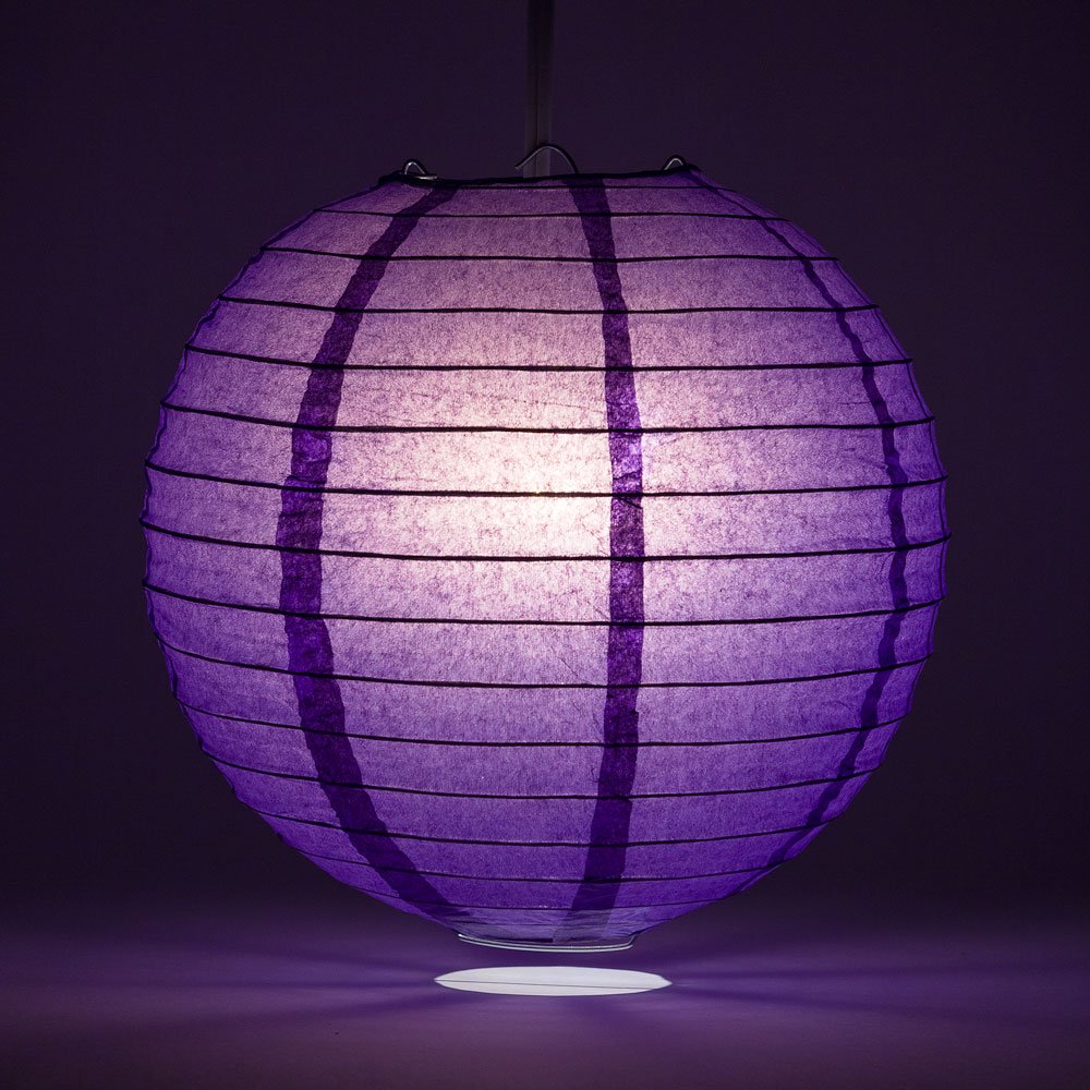Luna Bazaar Paper Lantern - 12-Inch, Plum Purple, Round, Parallel Ribbing, Ideal for Weddings and Parties