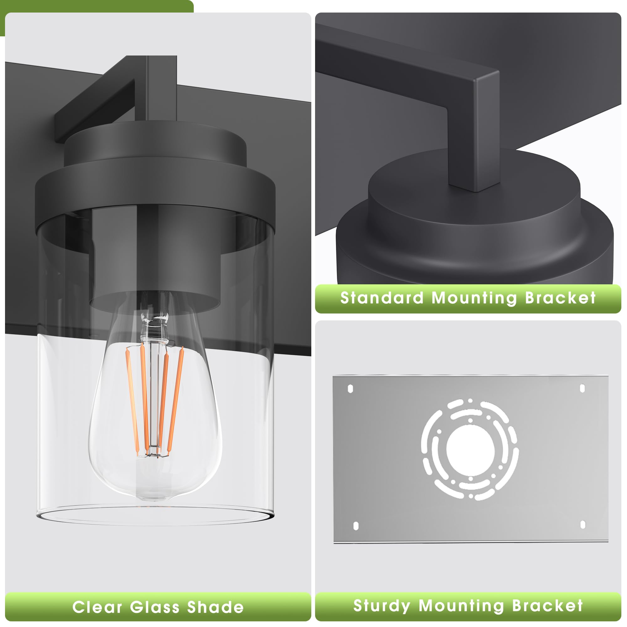 Espird 5-Light Bathroom Vanity Lights, Black Metal Fixture with Glass Shade, Model L08-5-BK
